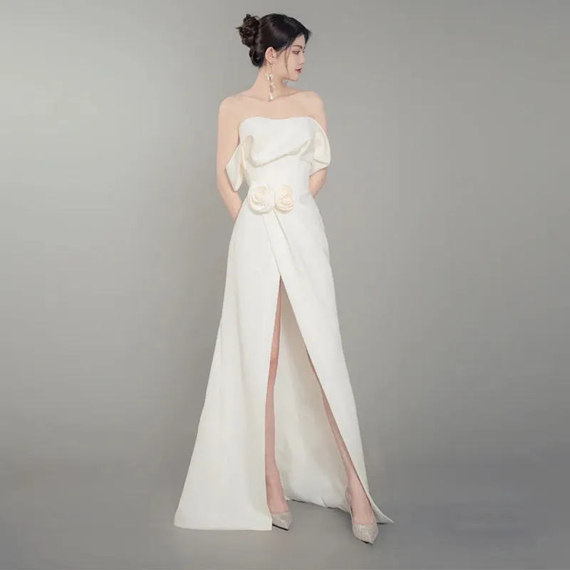 Gauze Satin gown in cream white Gloria Lanvin