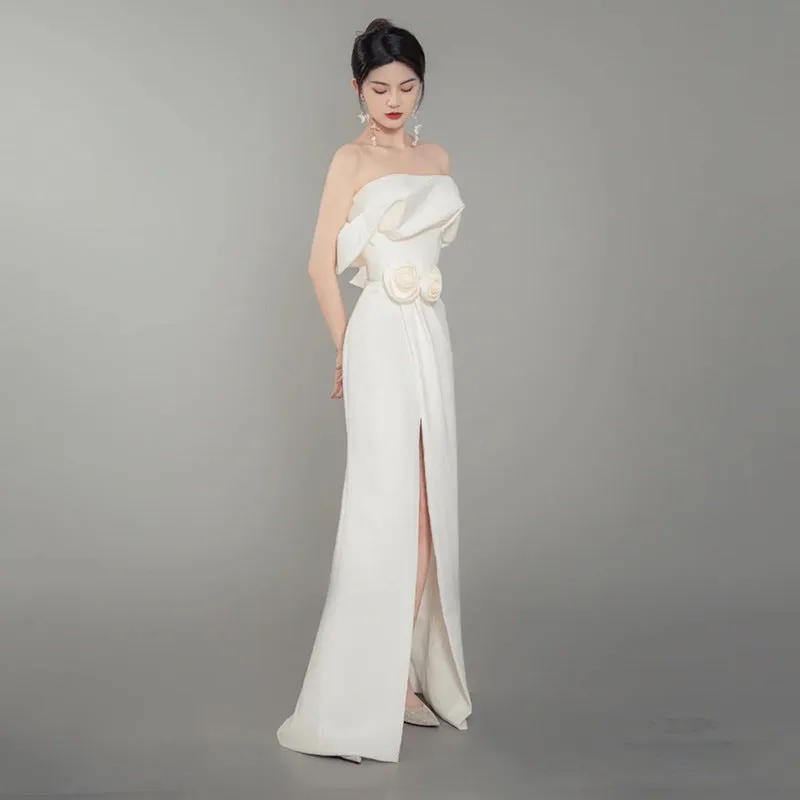 Gauze Satin gown in cream white Gloria Lanvin