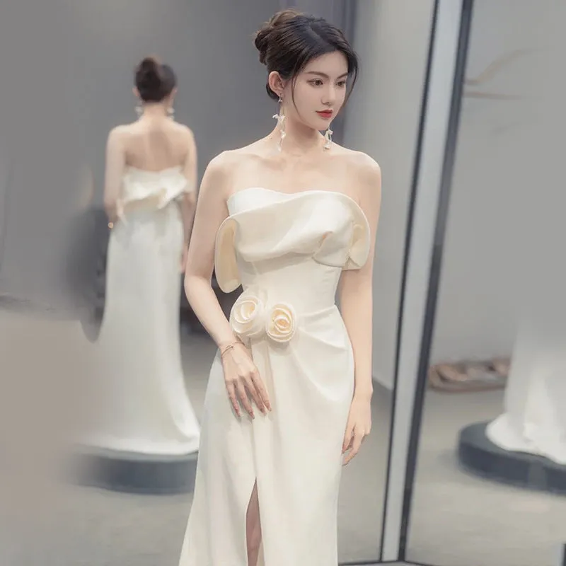 Gauze Satin gown in cream white Gloria Lanvin