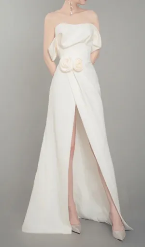 Gauze Satin gown in cream white Gloria Lanvin