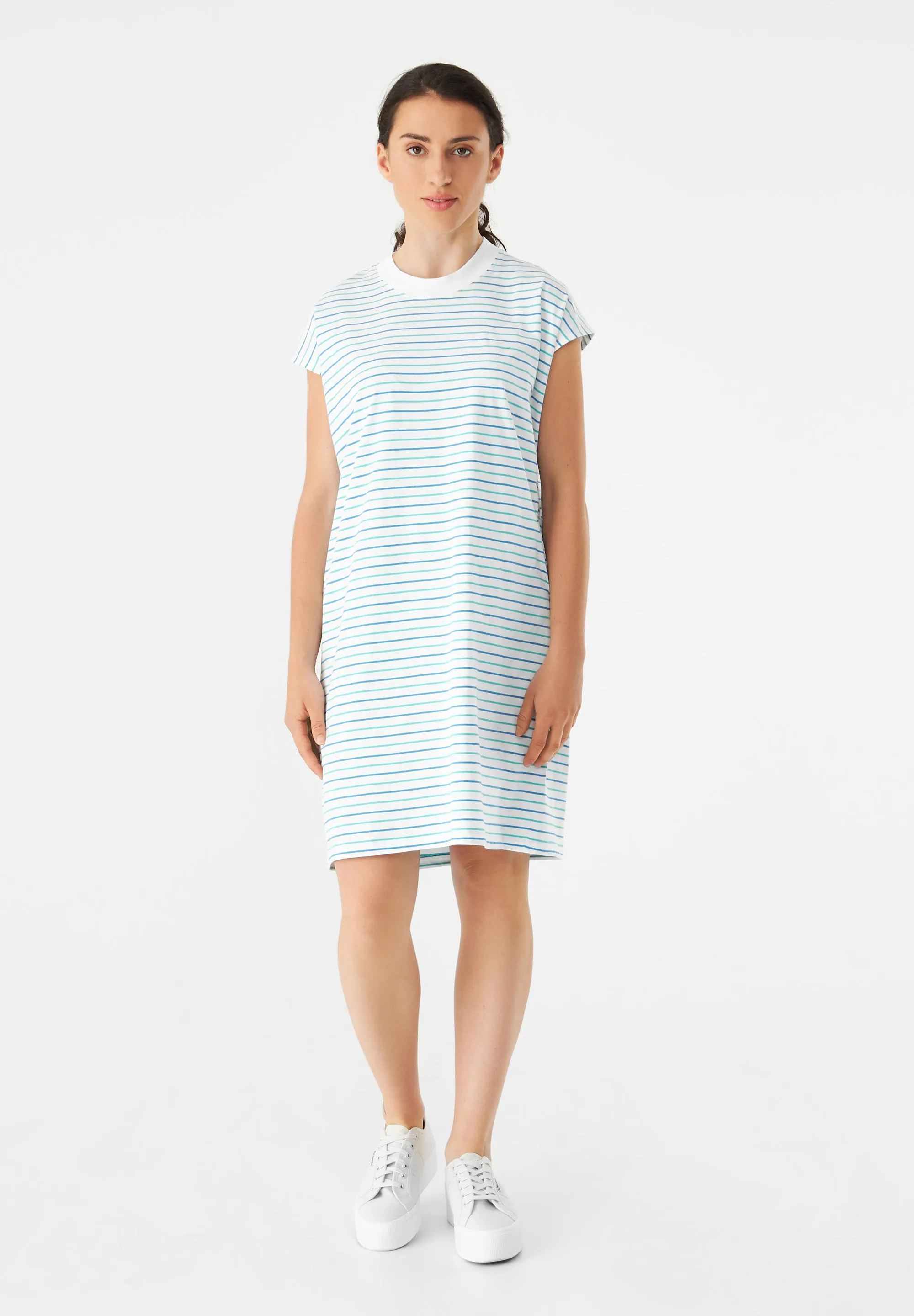 GBCAITY Loose Fit Jersey Dress Made From Organic Cotton - Green / Blue (Stripes) Givn Berlin