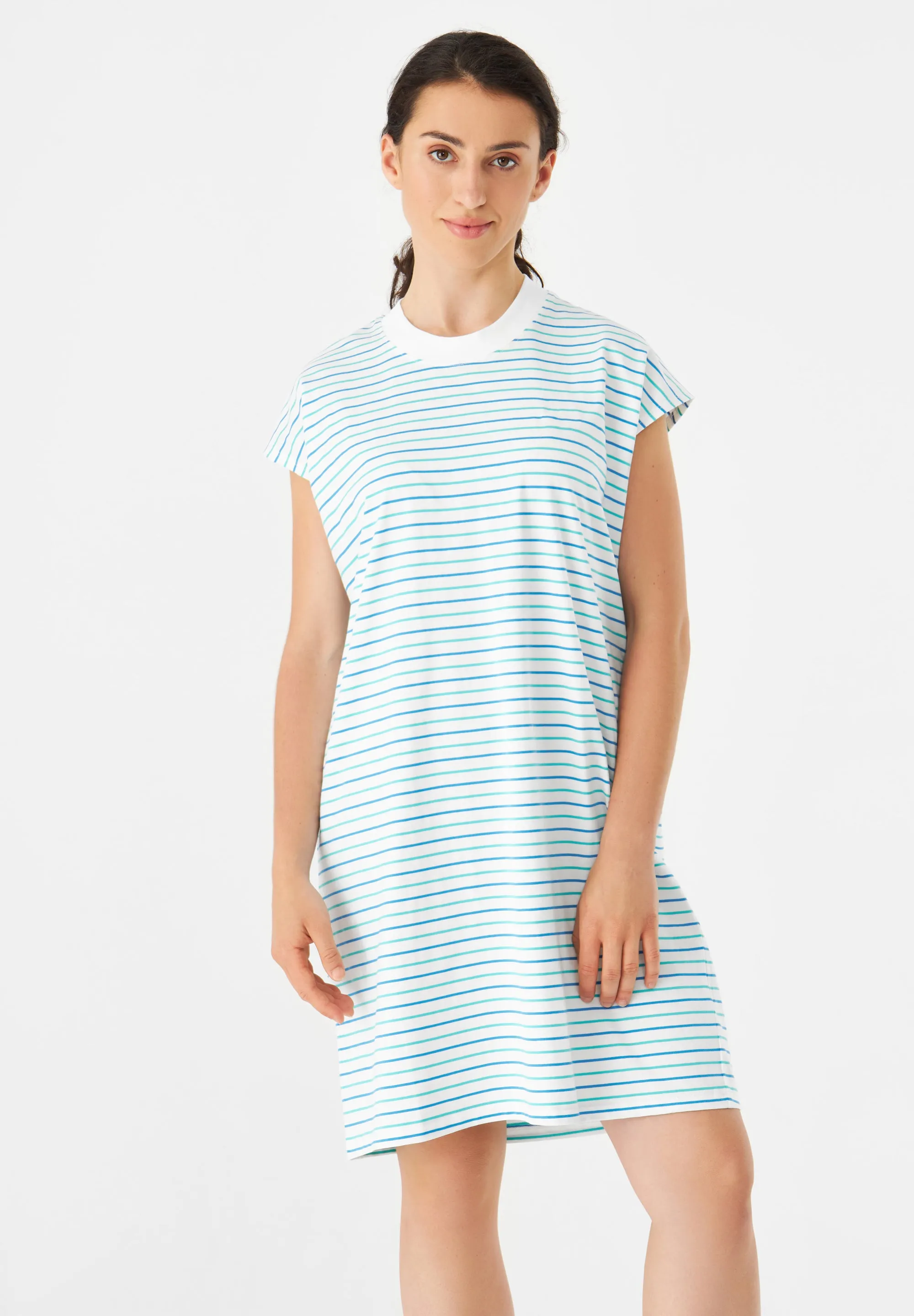 GBCAITY Loose Fit Jersey Dress Made From Organic Cotton - Green / Blue (Stripes) Givn Berlin
