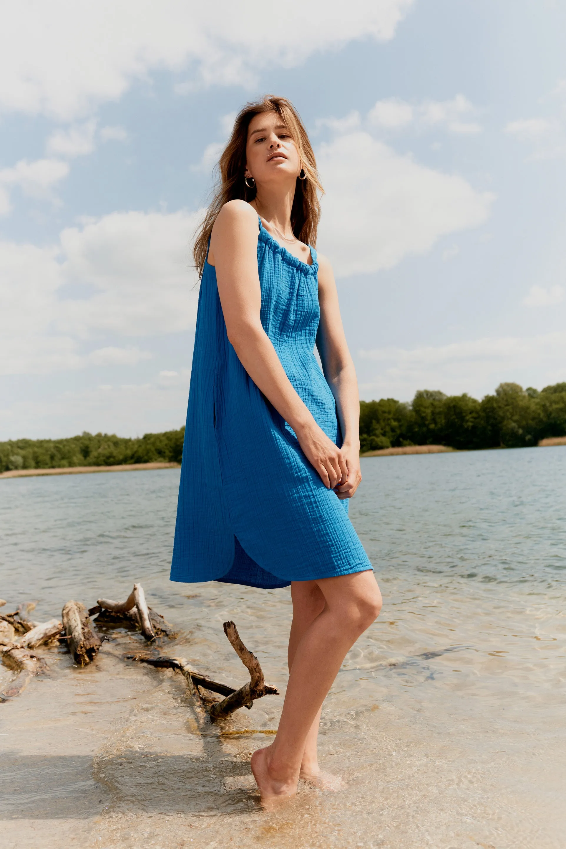 GBELIF muslin dress made of organic cotton with adjustable straps - French Blue (muslin) Givn Berlin