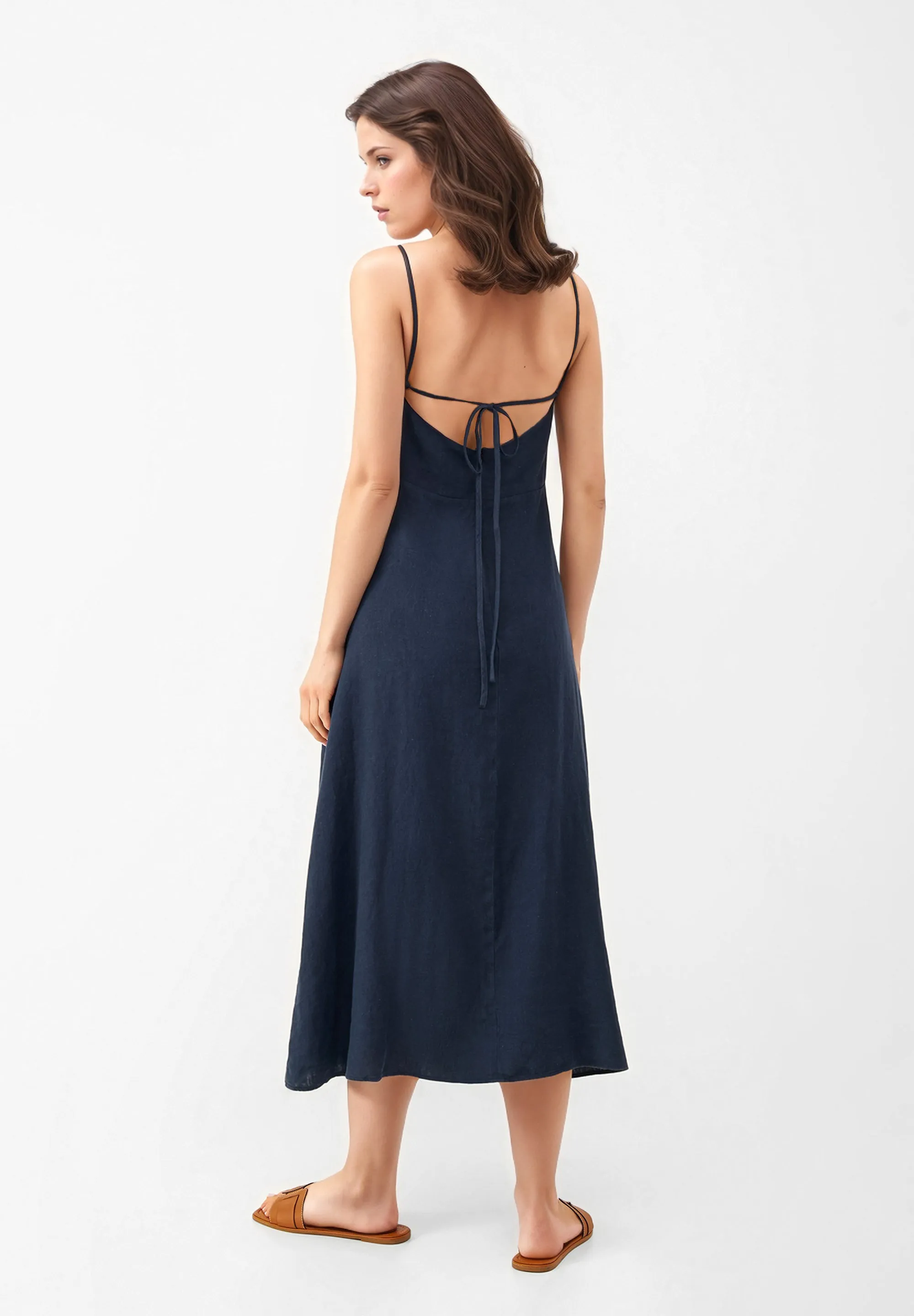 GBGIANA slim fit linen dress with back detail - Midnight Blue (Linen) Givn Berlin