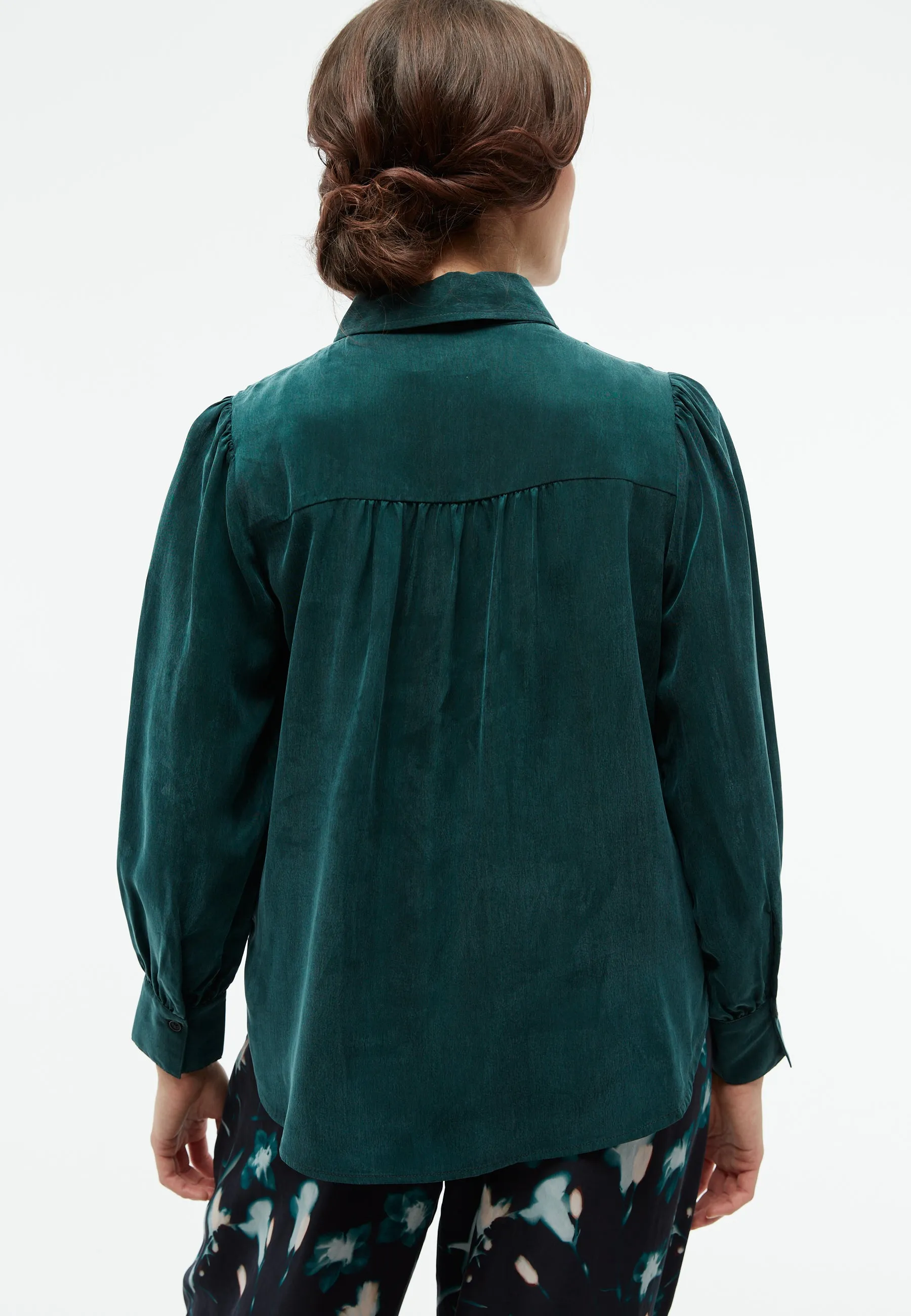 GBKASIA blouse in cupro (Bemberg™) with puff sleeves - Dark Teal Givn Berlin