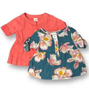 Girls Carter's Size 3 Months Teal & Pink Short Sleeve 2-Pc Blouses