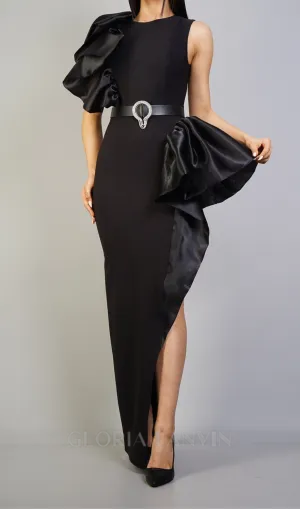 JANICE TRUMPET EMBELLISHED MAXI DRESS IN BLACK Gloria Lanvin