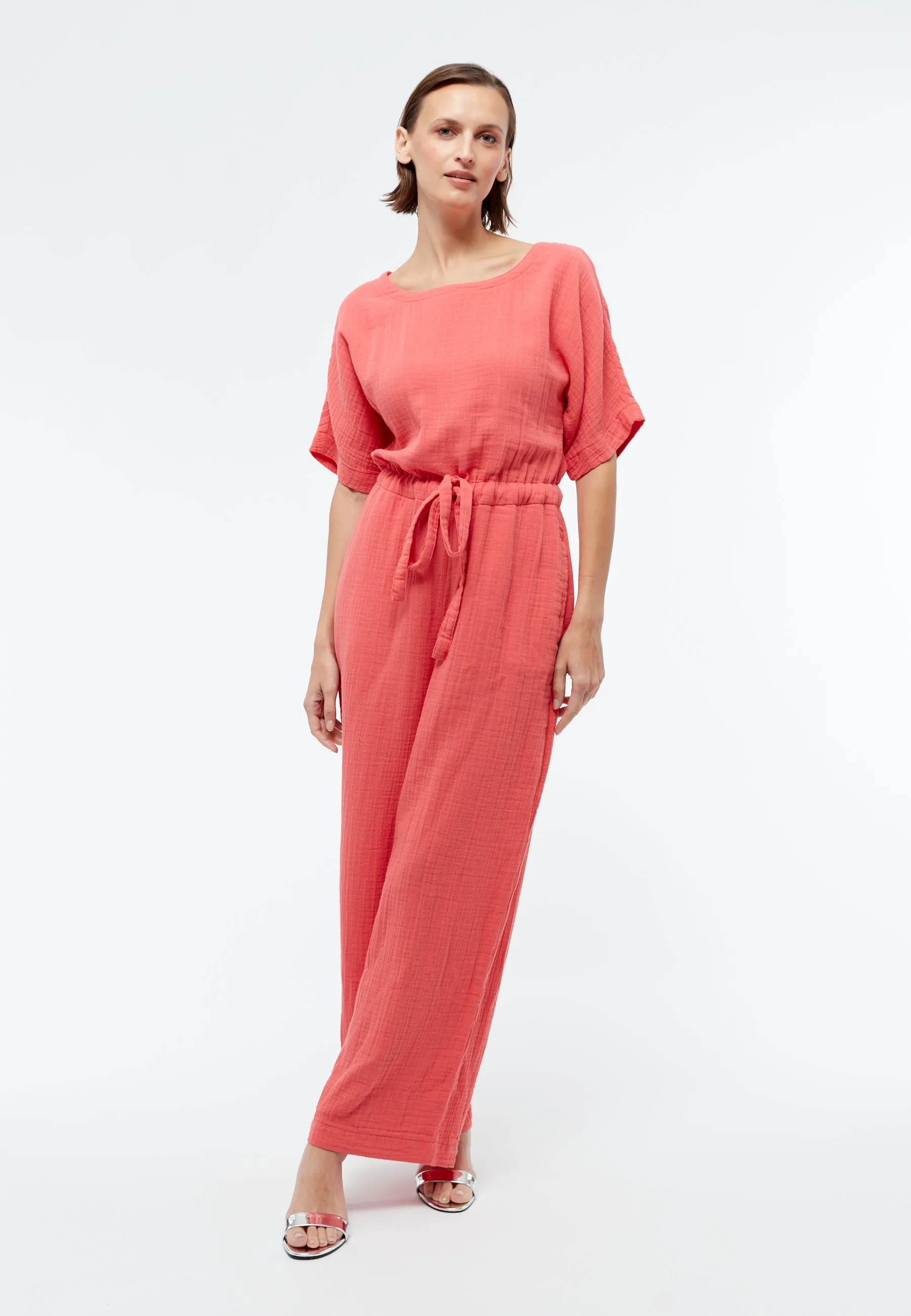 Jumpsuit GBKAYLA in organic cotton muslin - Sunset Coral (muslin) Givn Berlin