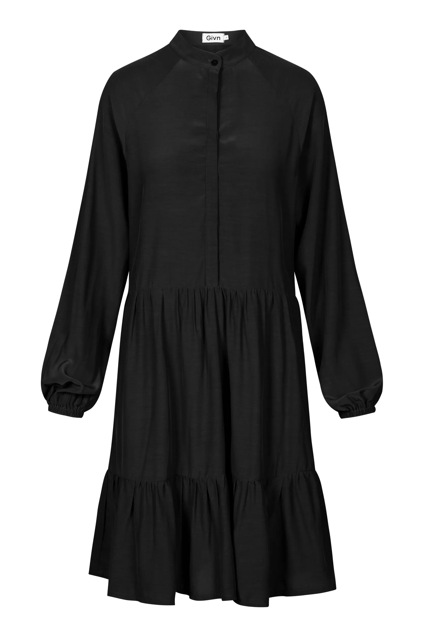 LENDRA Flounce Dress From LENZING™ ECOVERO™ - Black Givn Berlin