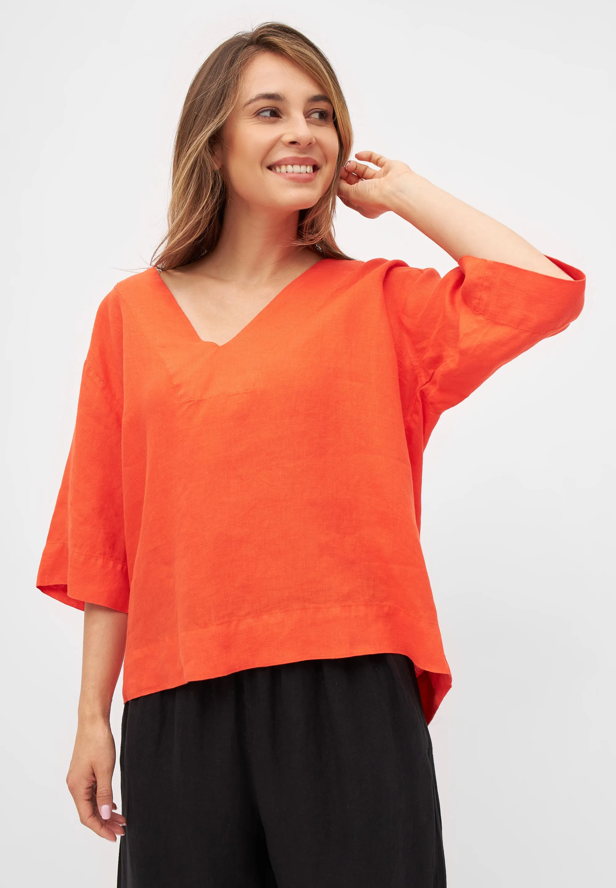 Linen blouse shirt HARPER - Sunset Orange (Linen) Givn Berlin