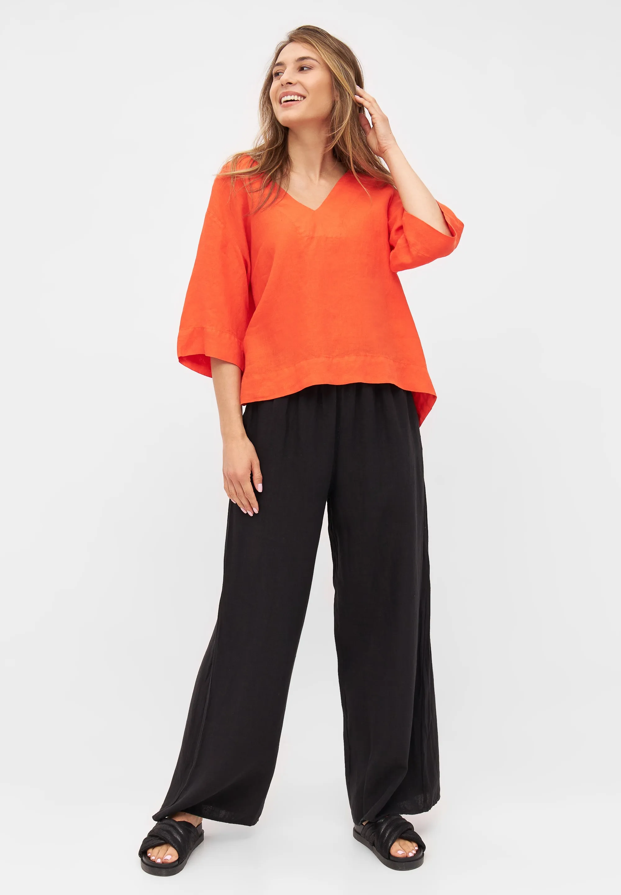 Linen blouse shirt HARPER - Sunset Orange (Linen) Givn Berlin