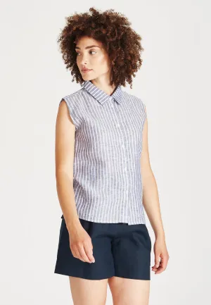 Linen blouse top EMMA - Blue / White (Stripes, Linen) Givn Berlin