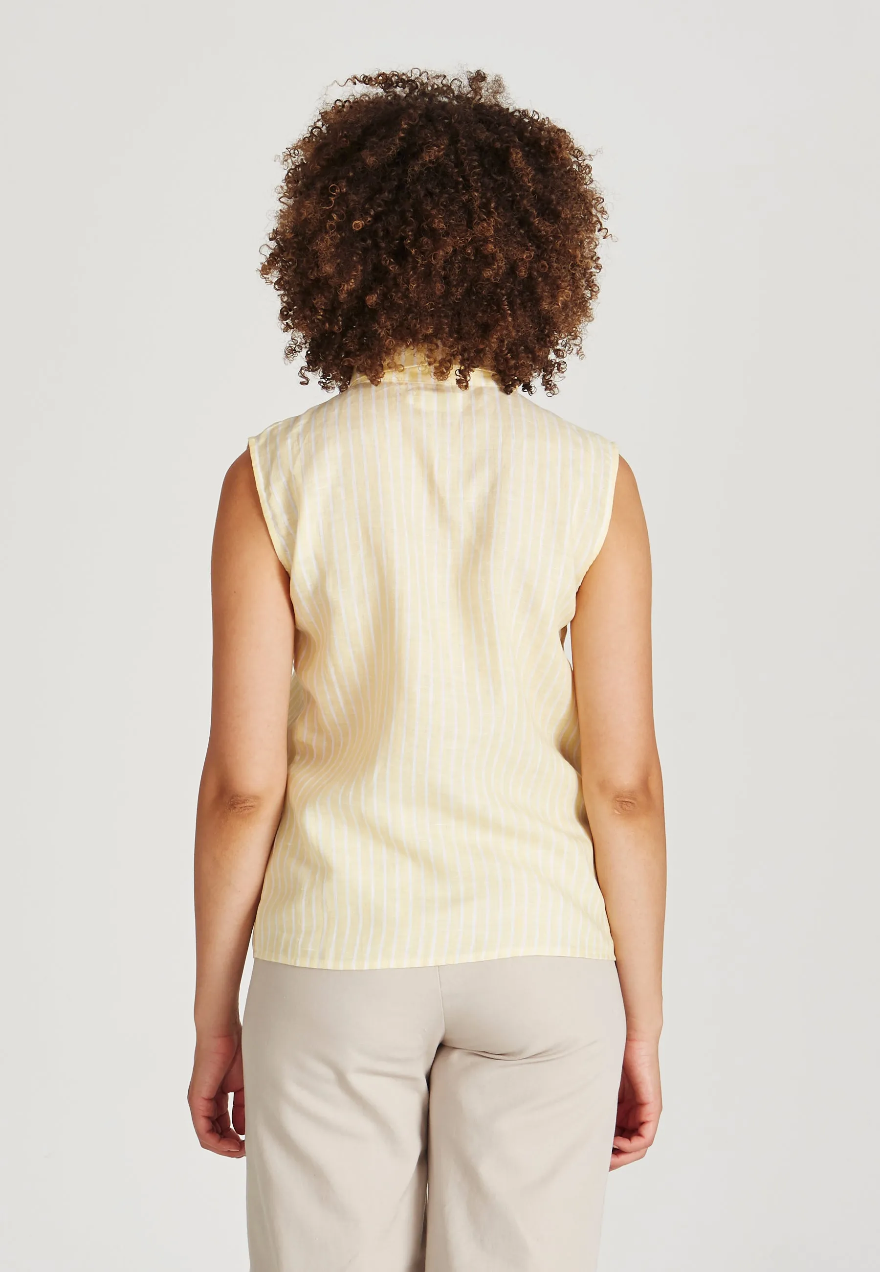 Linen blouse top EMMA - Yellow / White (Stripes, Linen) Givn Berlin