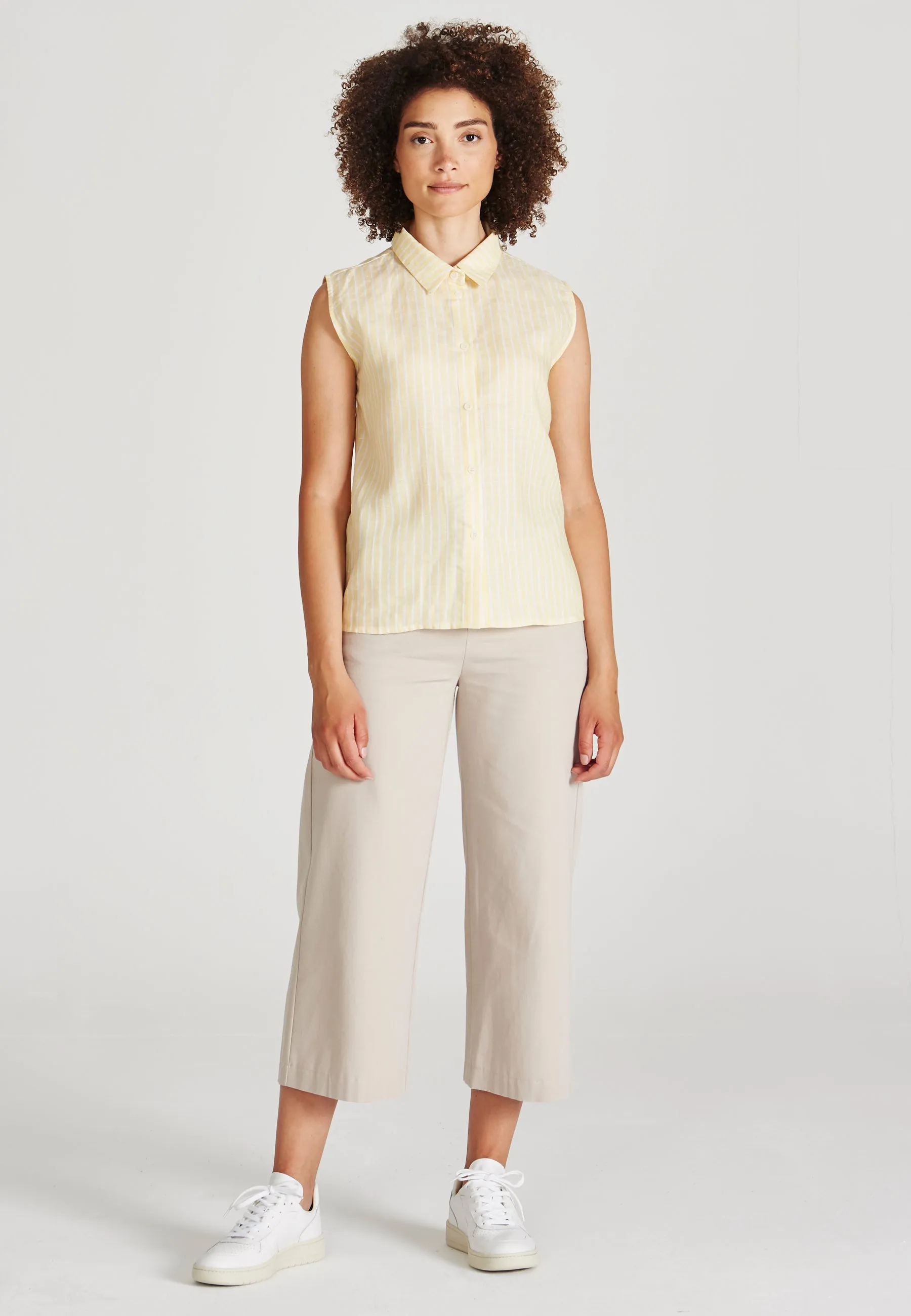Linen blouse top EMMA - Yellow / White (Stripes, Linen) Givn Berlin