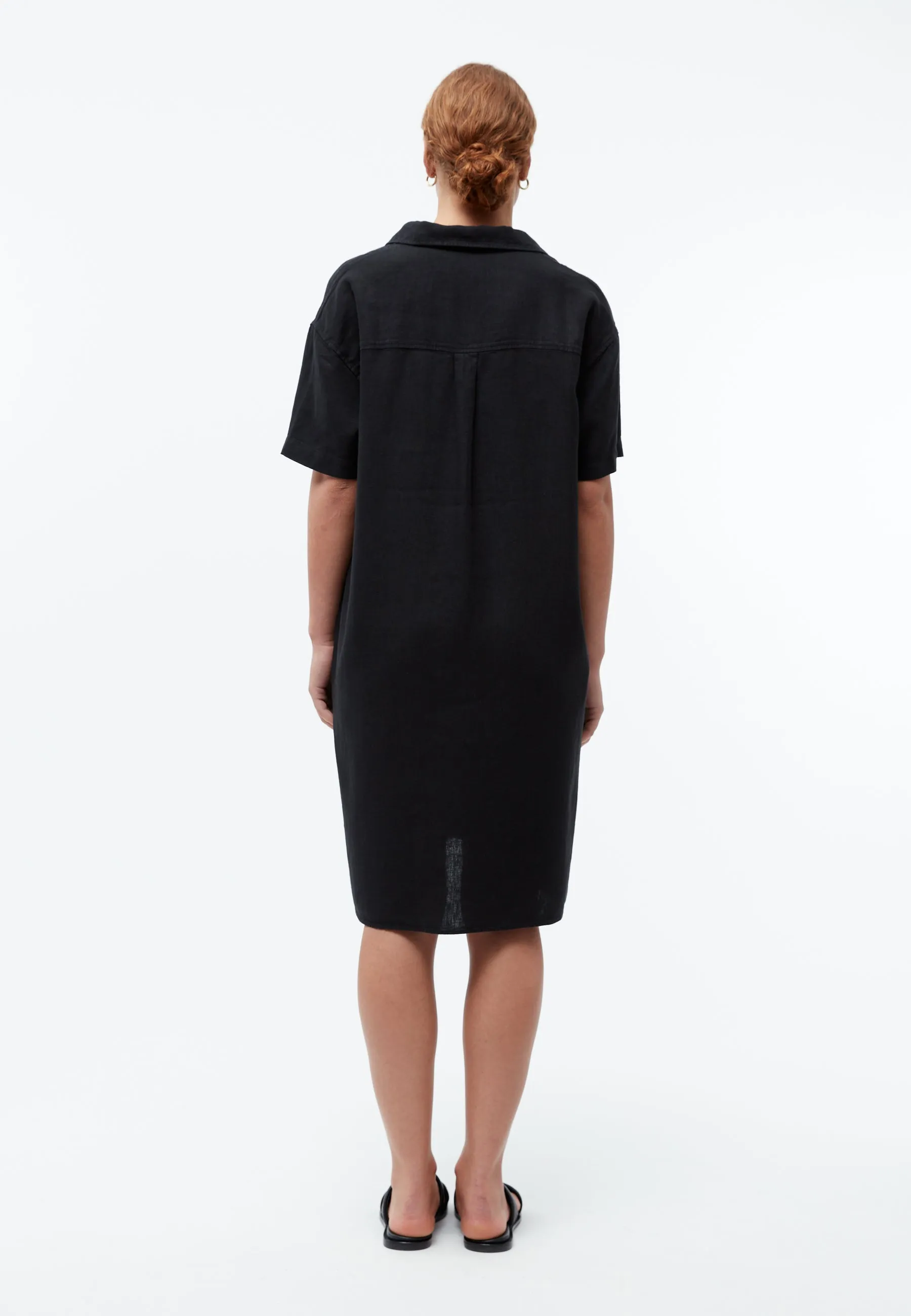 Linen dress GBELAINE with polo collar - Black (Linen) Givn Berlin