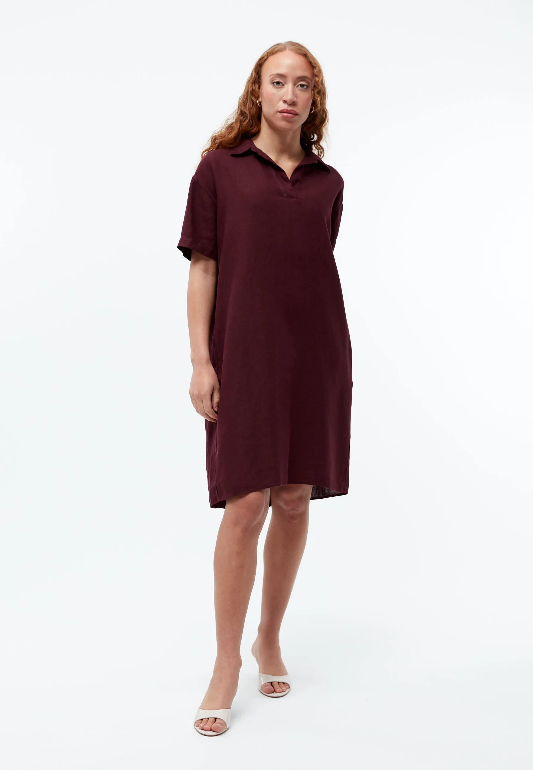 Linen dress GBELAINE with polo collar - Burgundy (Linen) Givn Berlin