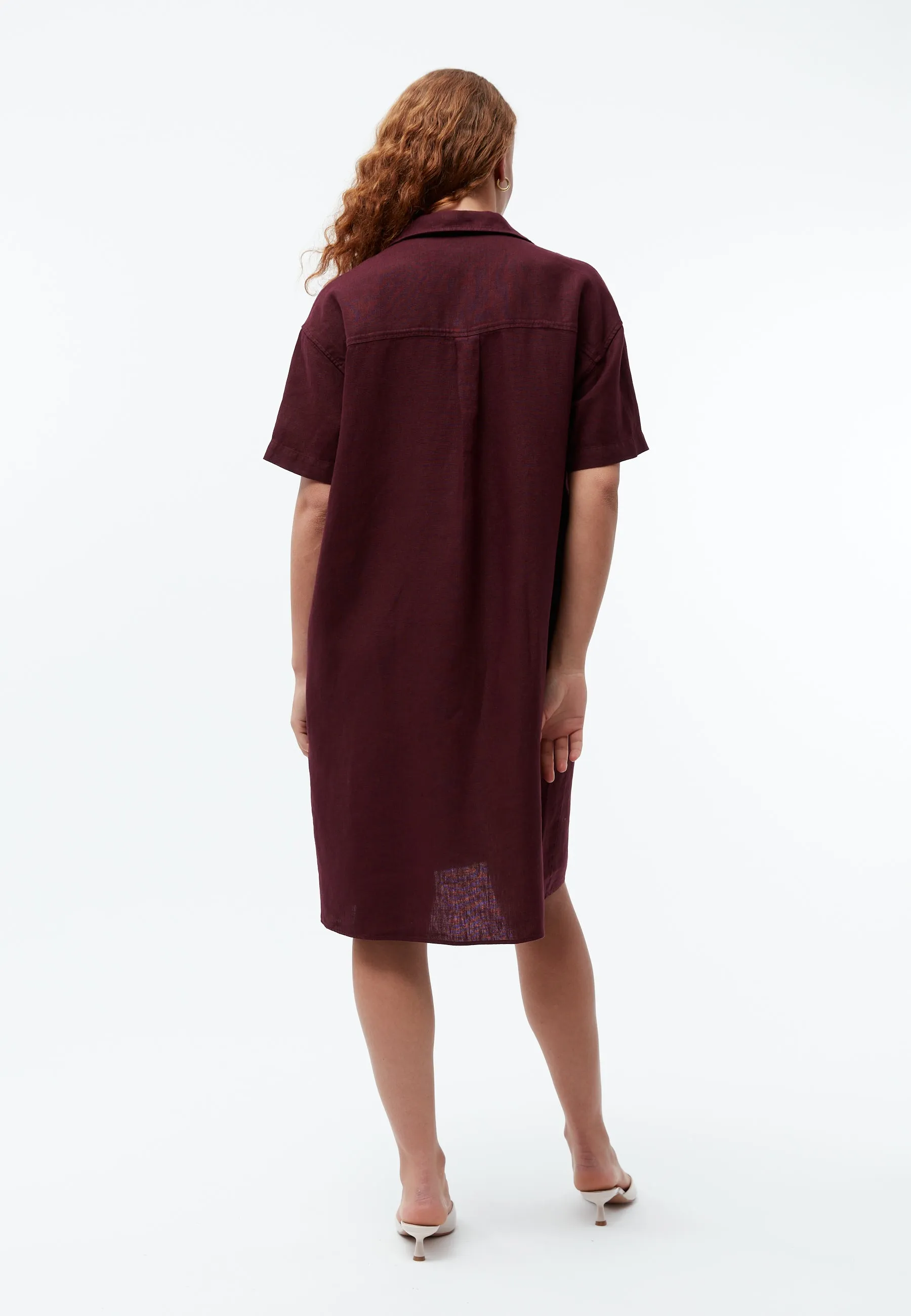 Linen dress GBELAINE with polo collar - Burgundy (Linen) Givn Berlin