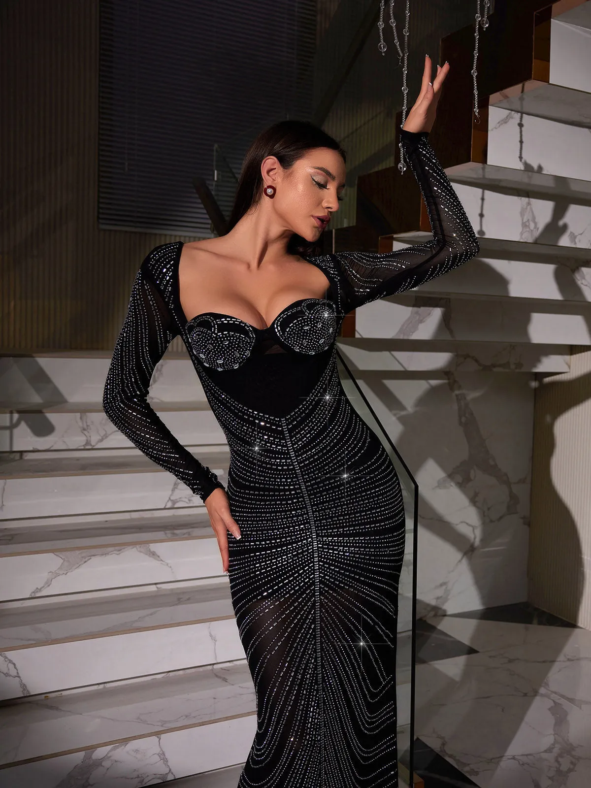 LONG SLEEVE CRYSTAL MAXI DRESS Gloria Lanvin