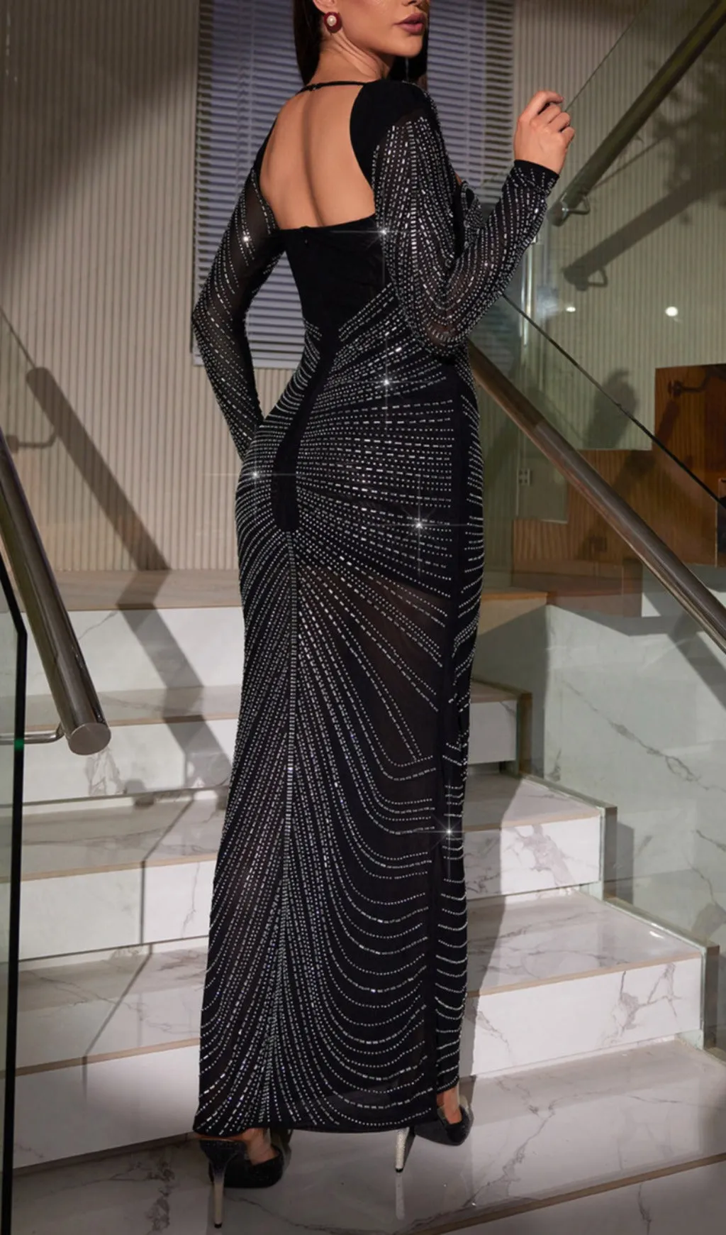 LONG SLEEVE CRYSTAL MAXI DRESS Gloria Lanvin