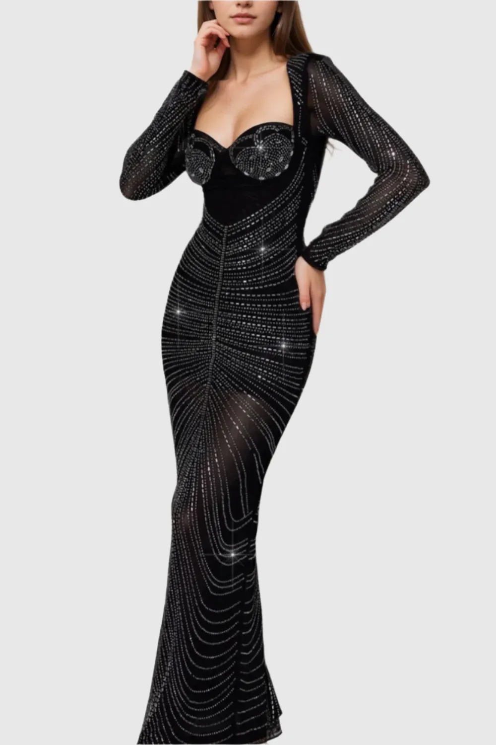 LONG SLEEVE CRYSTAL MAXI DRESS Gloria Lanvin