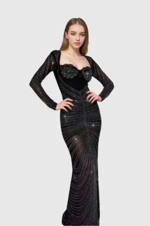 LONG SLEEVE CRYSTAL MAXI DRESS Gloria Lanvin