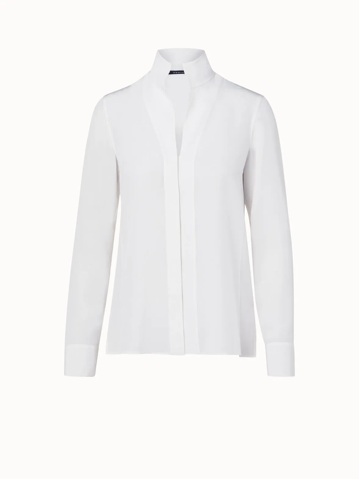 Long Sleeve Silk Blouse with Stand-up Collar Akris