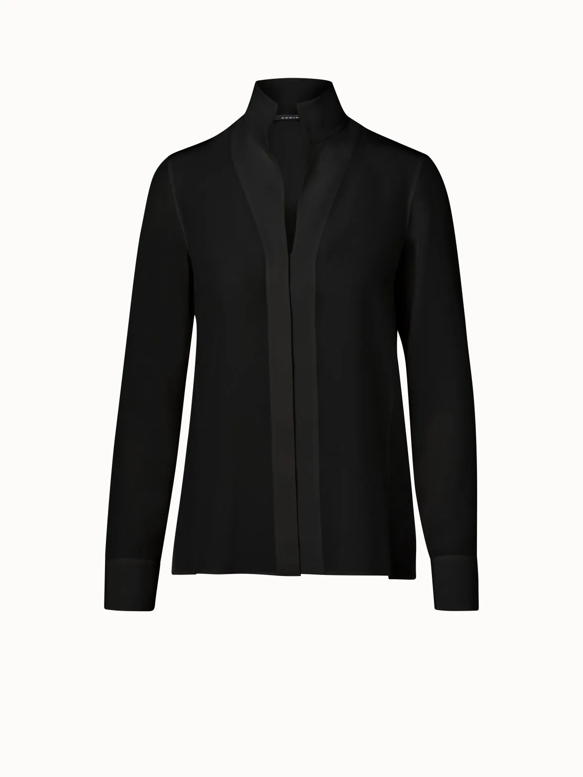 Long Sleeve Silk Blouse with Stand-up Collar Akris