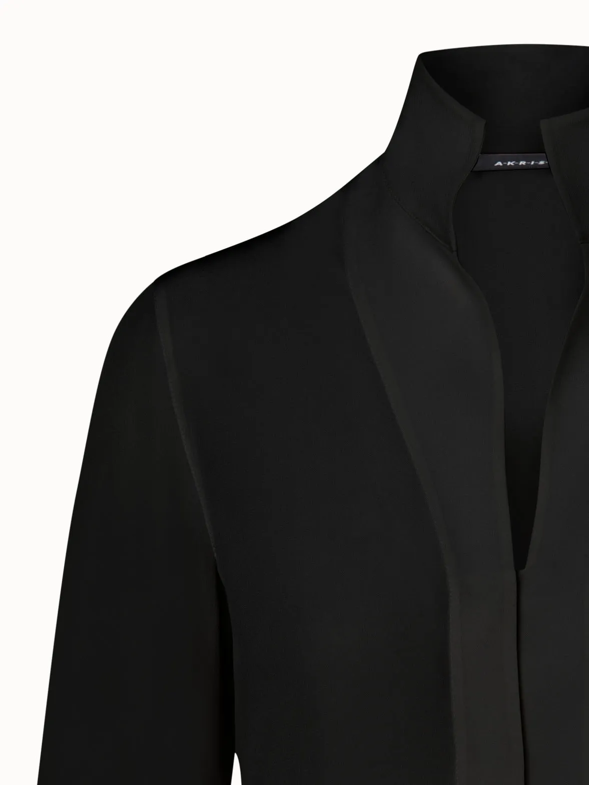 Long Sleeve Silk Blouse with Stand-up Collar Akris