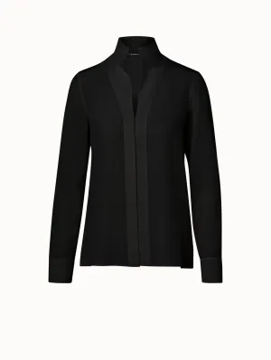 Long Sleeve Silk Blouse with Stand-up Collar Akris
