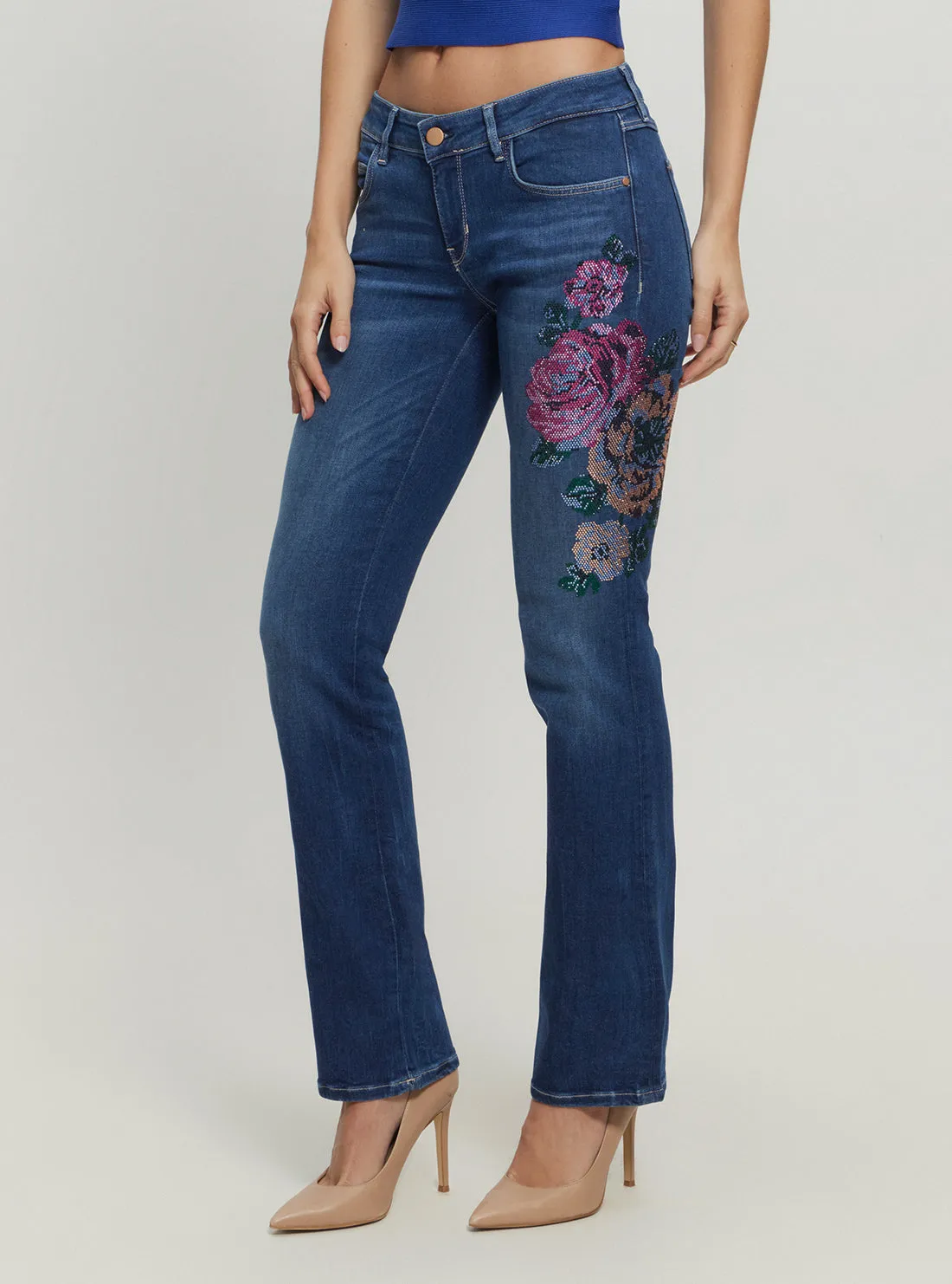 Low-Rise Hermosa Straight Denim Jeans in Dark Wash Guess