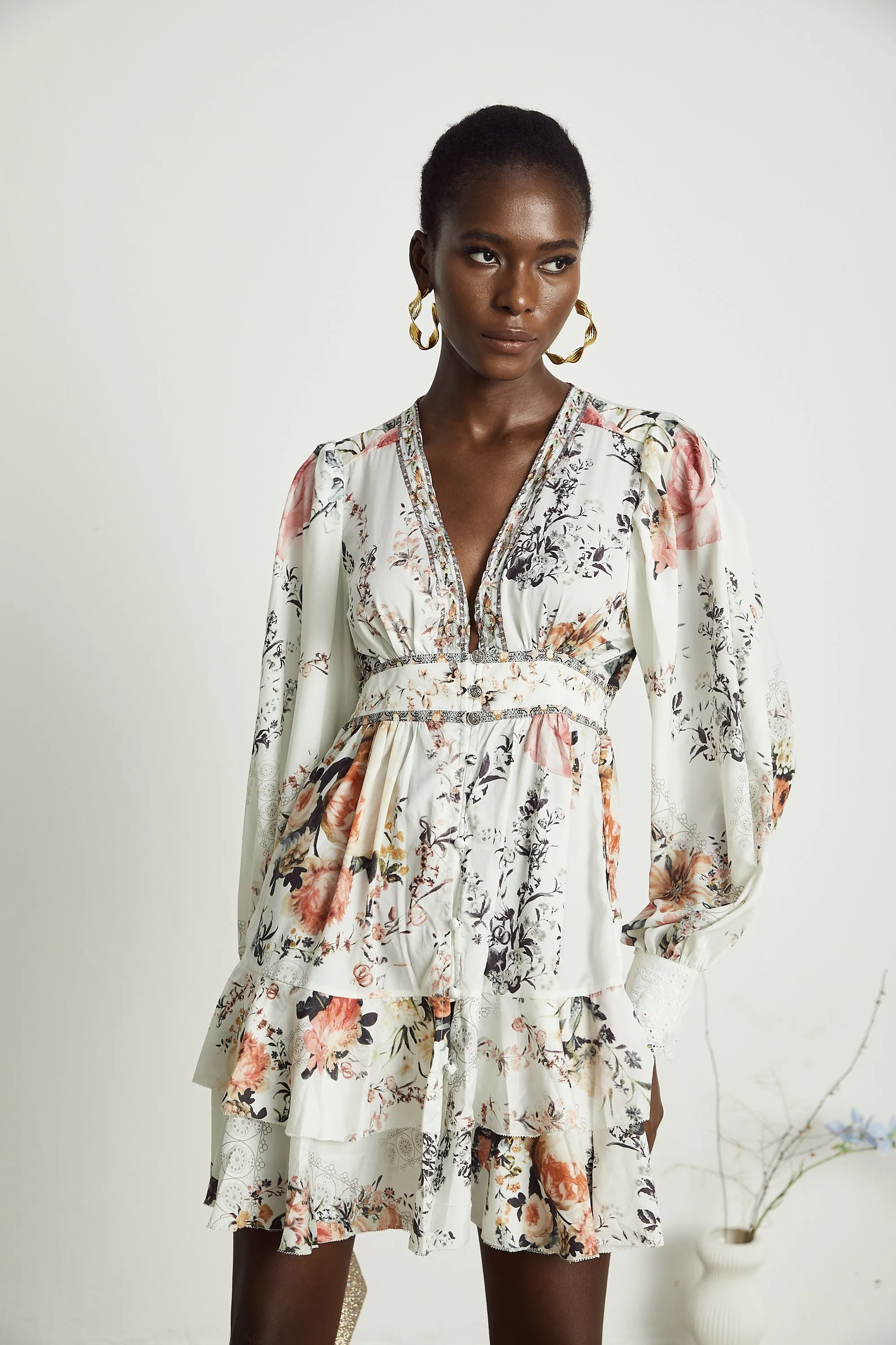 Lucie V-neck floral-print mini dress Gloria Lanvin
