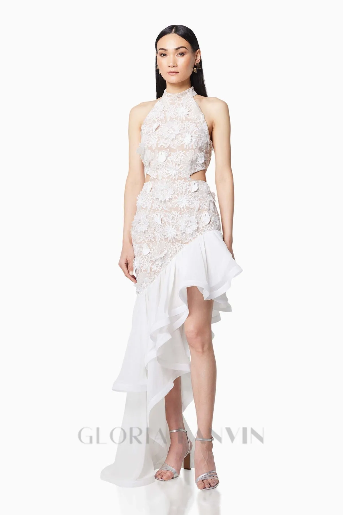 MADGE FLOWER EMBELLLISHED CUT OUT MAXI DRESS IN WHITE Gloria Lanvin