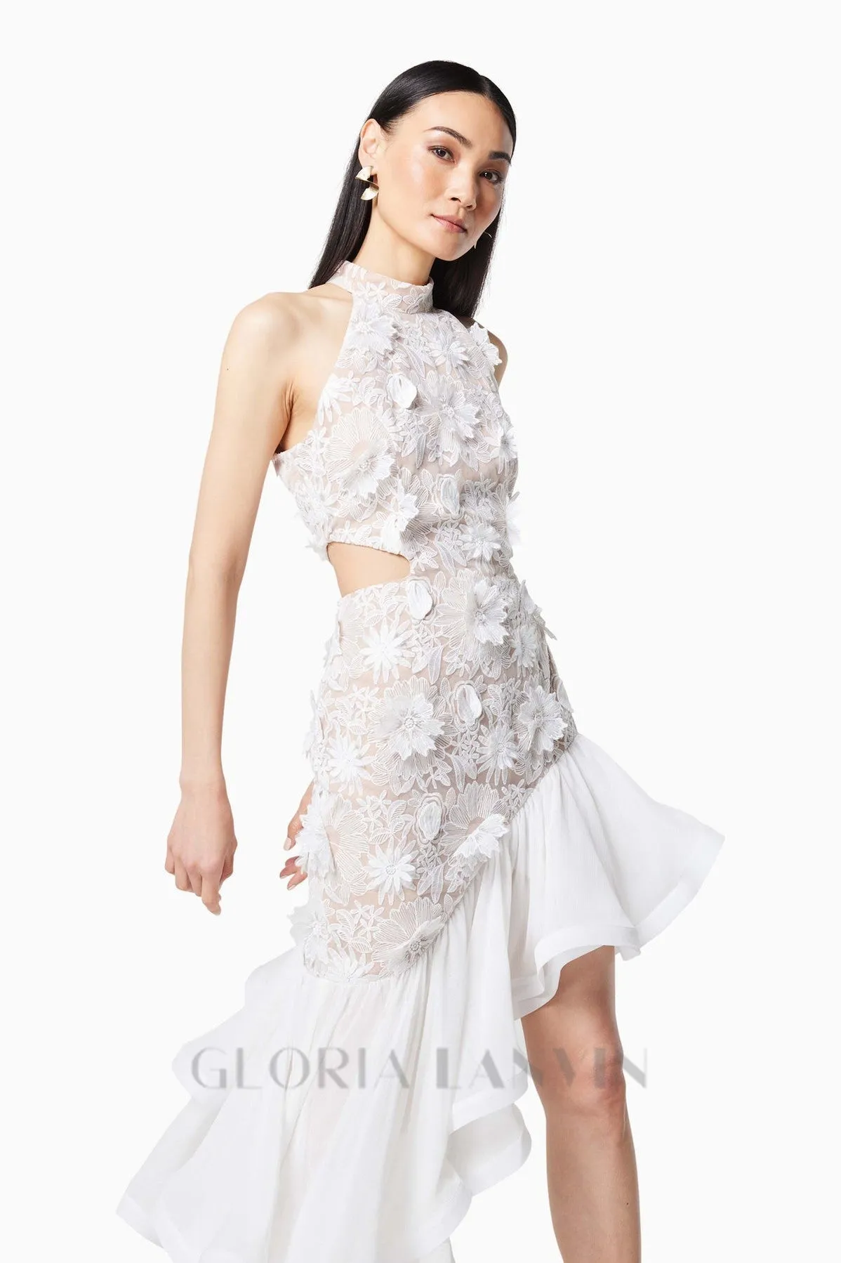 MADGE FLOWER EMBELLLISHED CUT OUT MAXI DRESS IN WHITE Gloria Lanvin