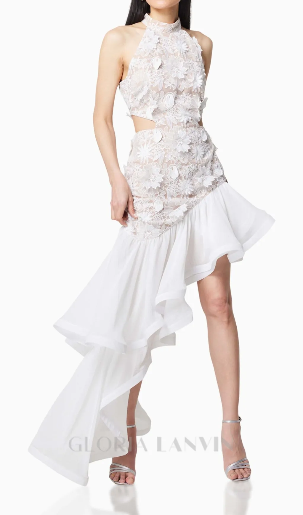 MADGE FLOWER EMBELLLISHED CUT OUT MAXI DRESS IN WHITE Gloria Lanvin