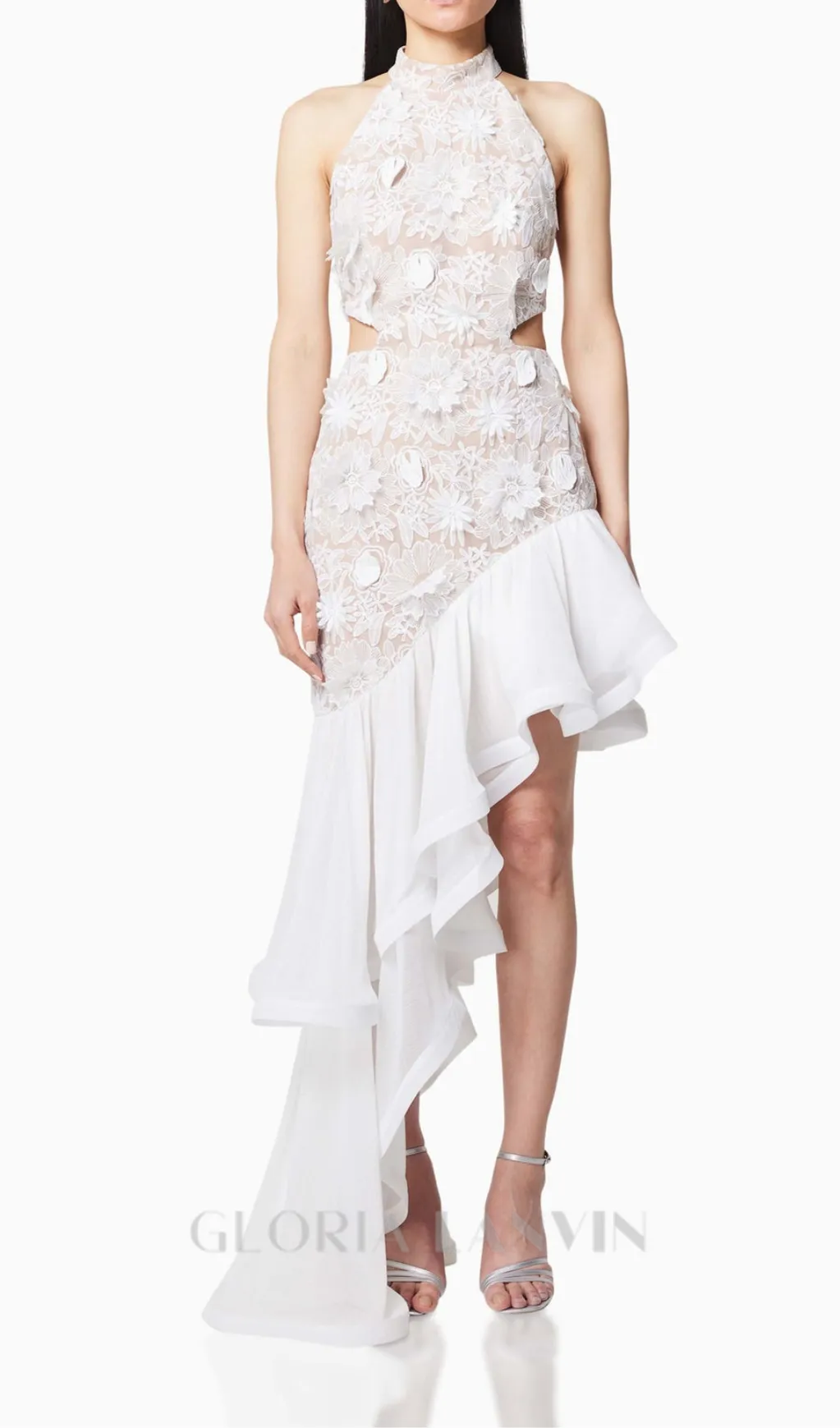 MADGE FLOWER EMBELLLISHED CUT OUT MAXI DRESS IN WHITE Gloria Lanvin