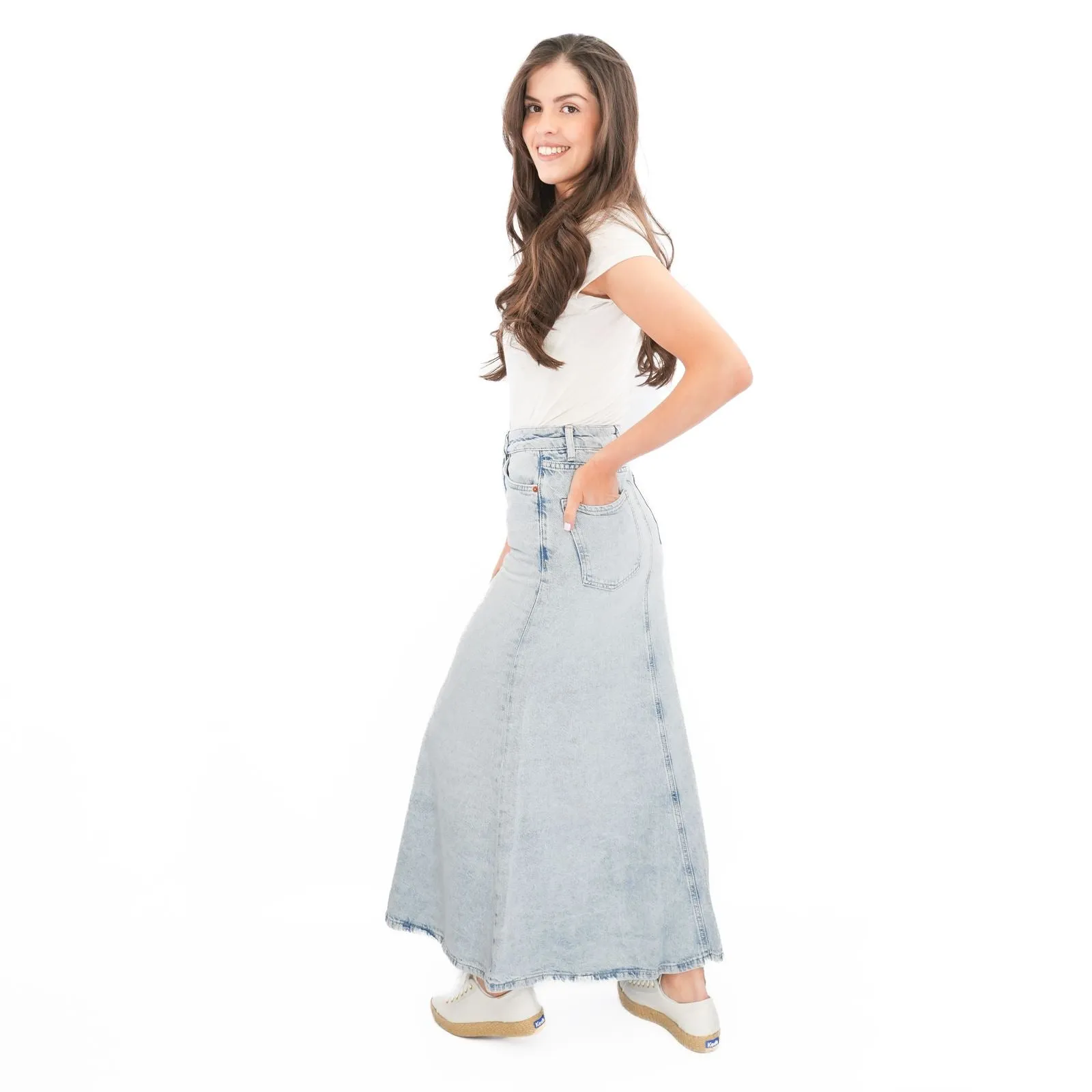 M&S Denim Maxi Skirt A-Line Cotton Lyocell