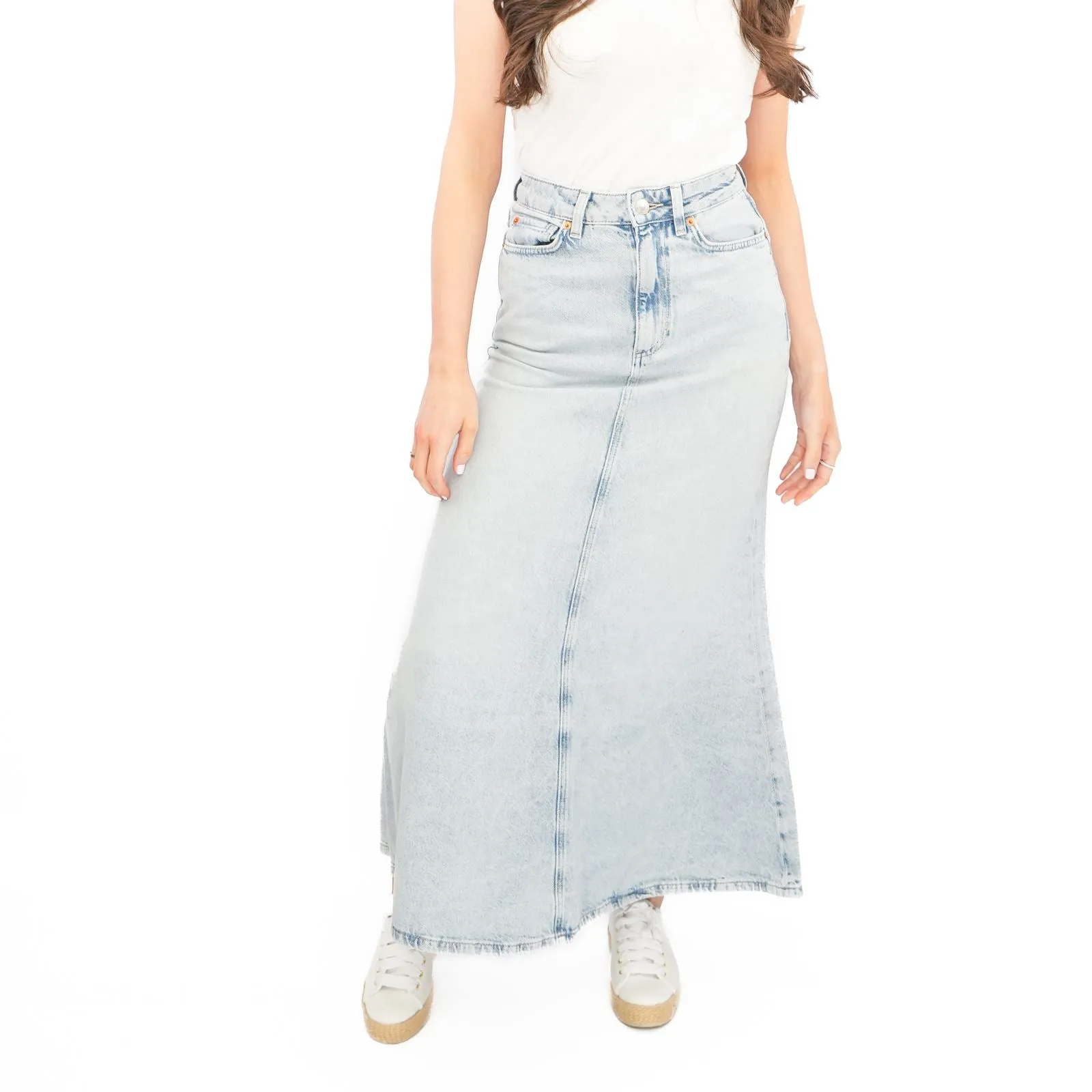 M&S Denim Maxi Skirt A-Line Cotton Lyocell