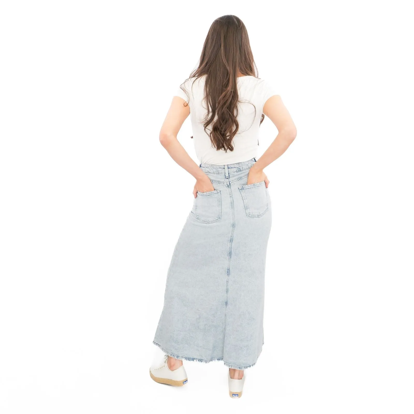 M&S Denim Maxi Skirt A-Line Cotton Lyocell