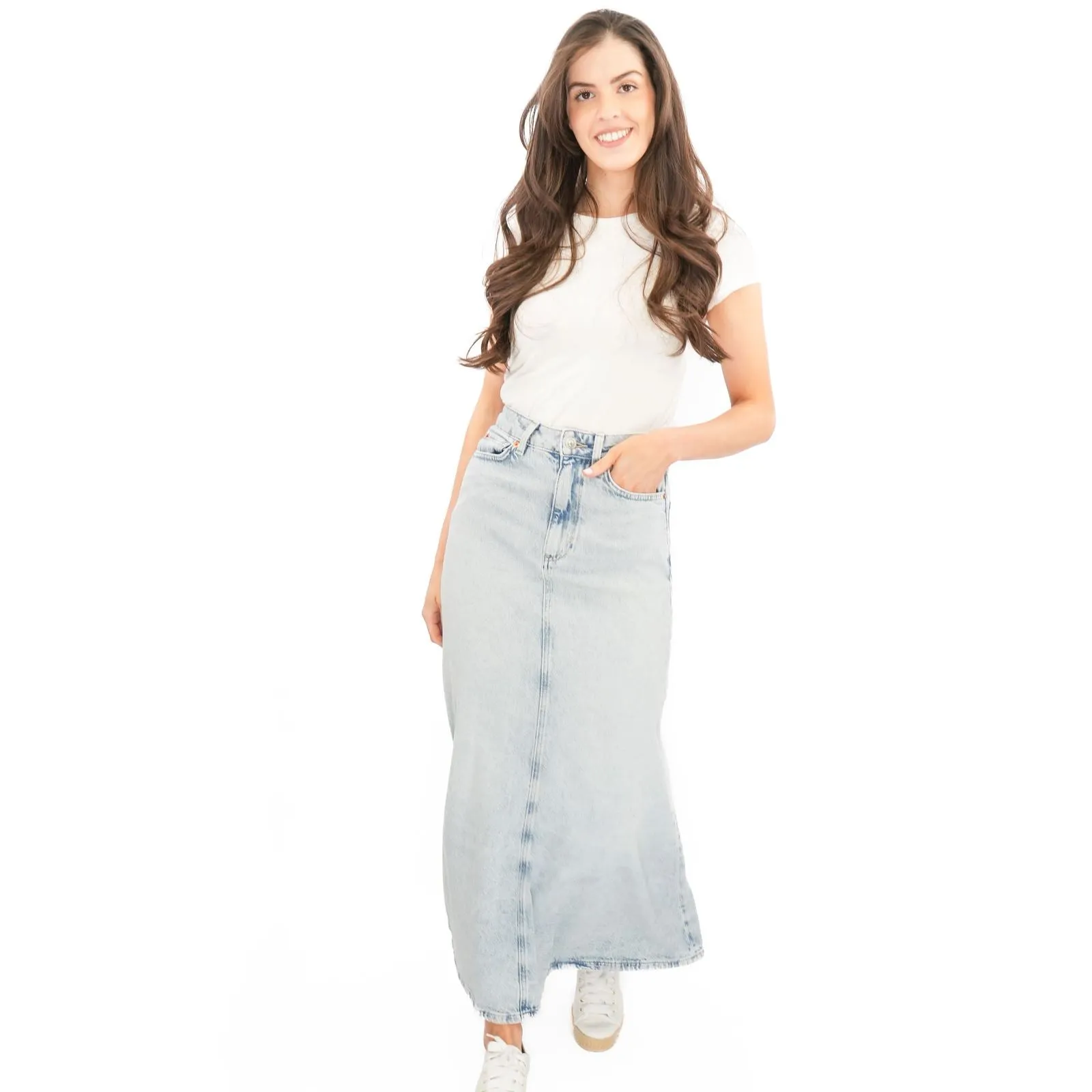 M&S Denim Maxi Skirt A-Line Cotton Lyocell