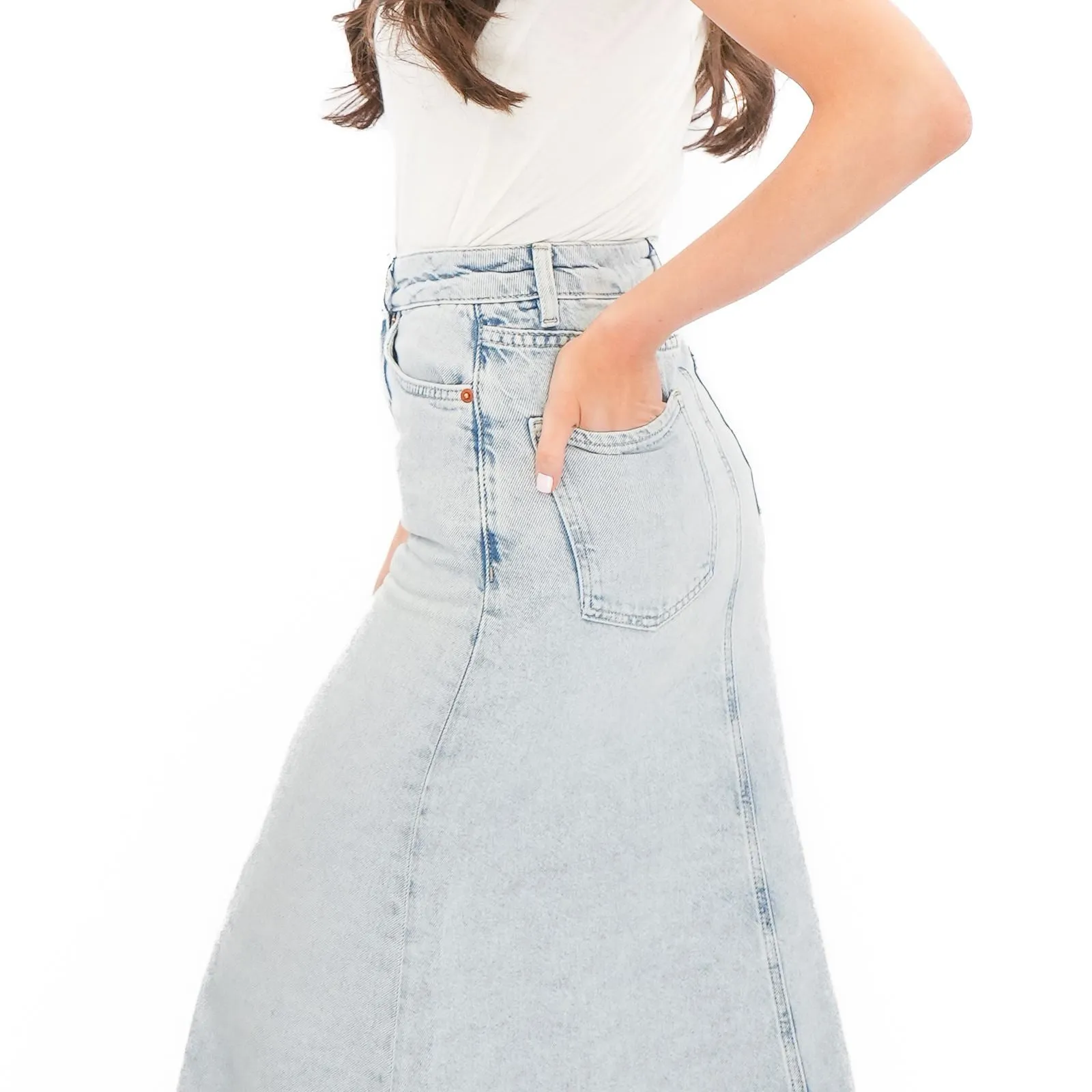 M&S Denim Maxi Skirt A-Line Cotton Lyocell