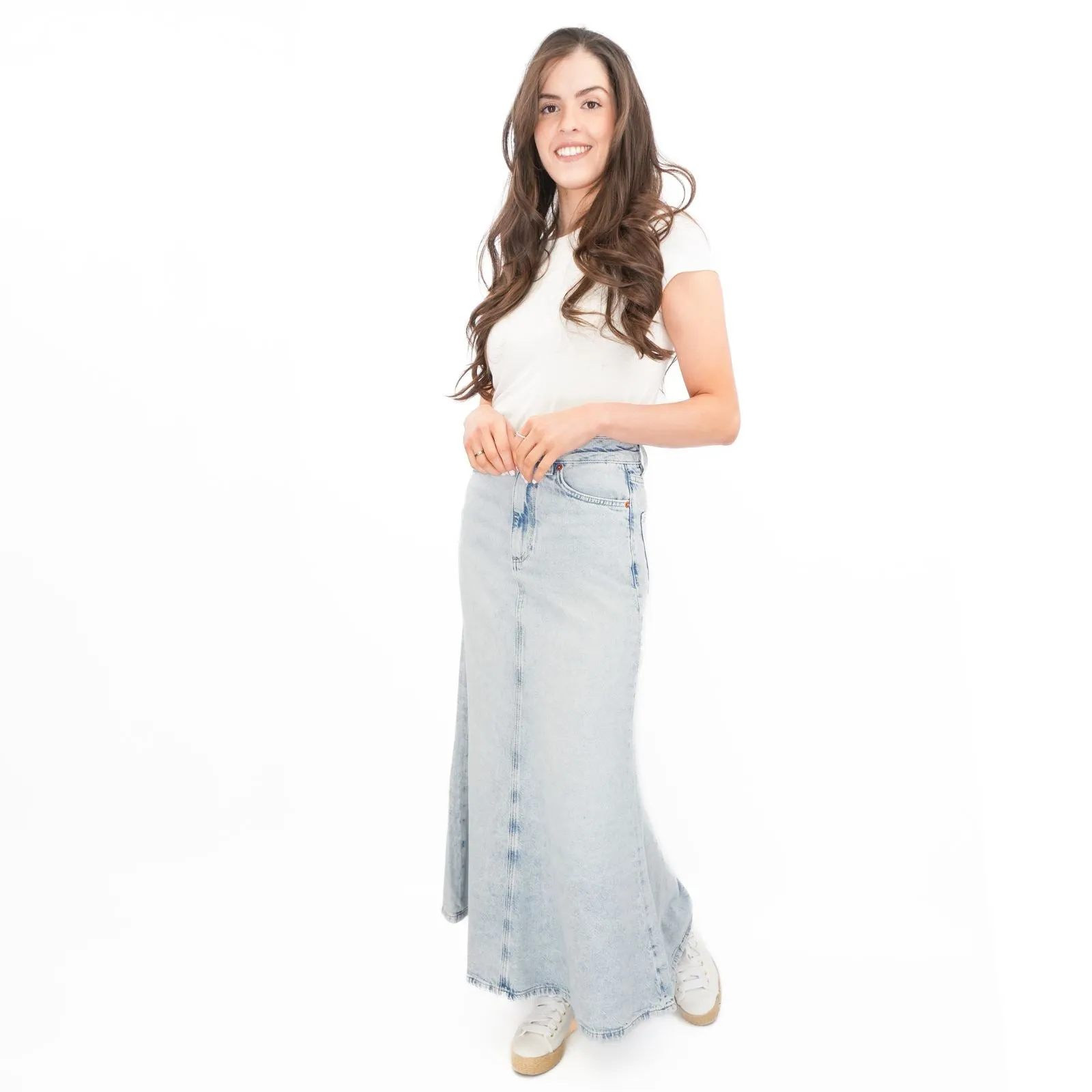 M&S Denim Maxi Skirt A-Line Cotton Lyocell