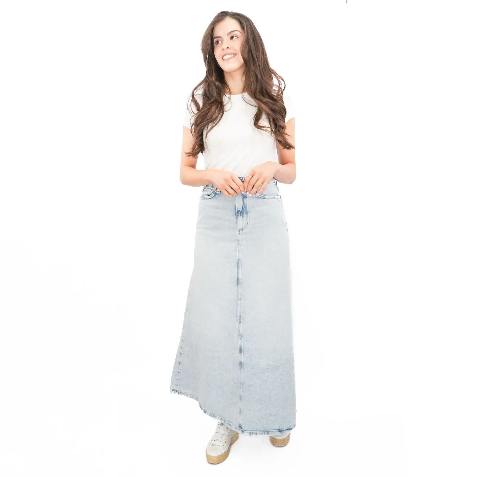 M&S Denim Maxi Skirt A-Line Cotton Lyocell