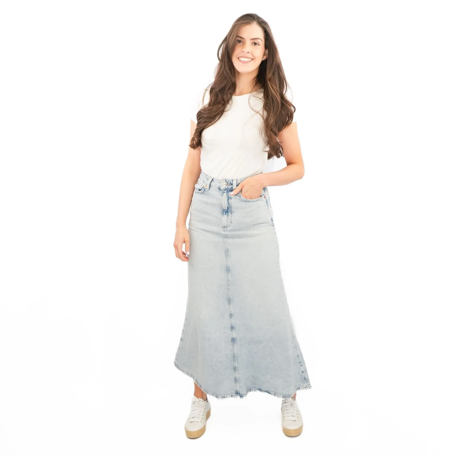 M&S Denim Maxi Skirt A-Line Cotton Lyocell