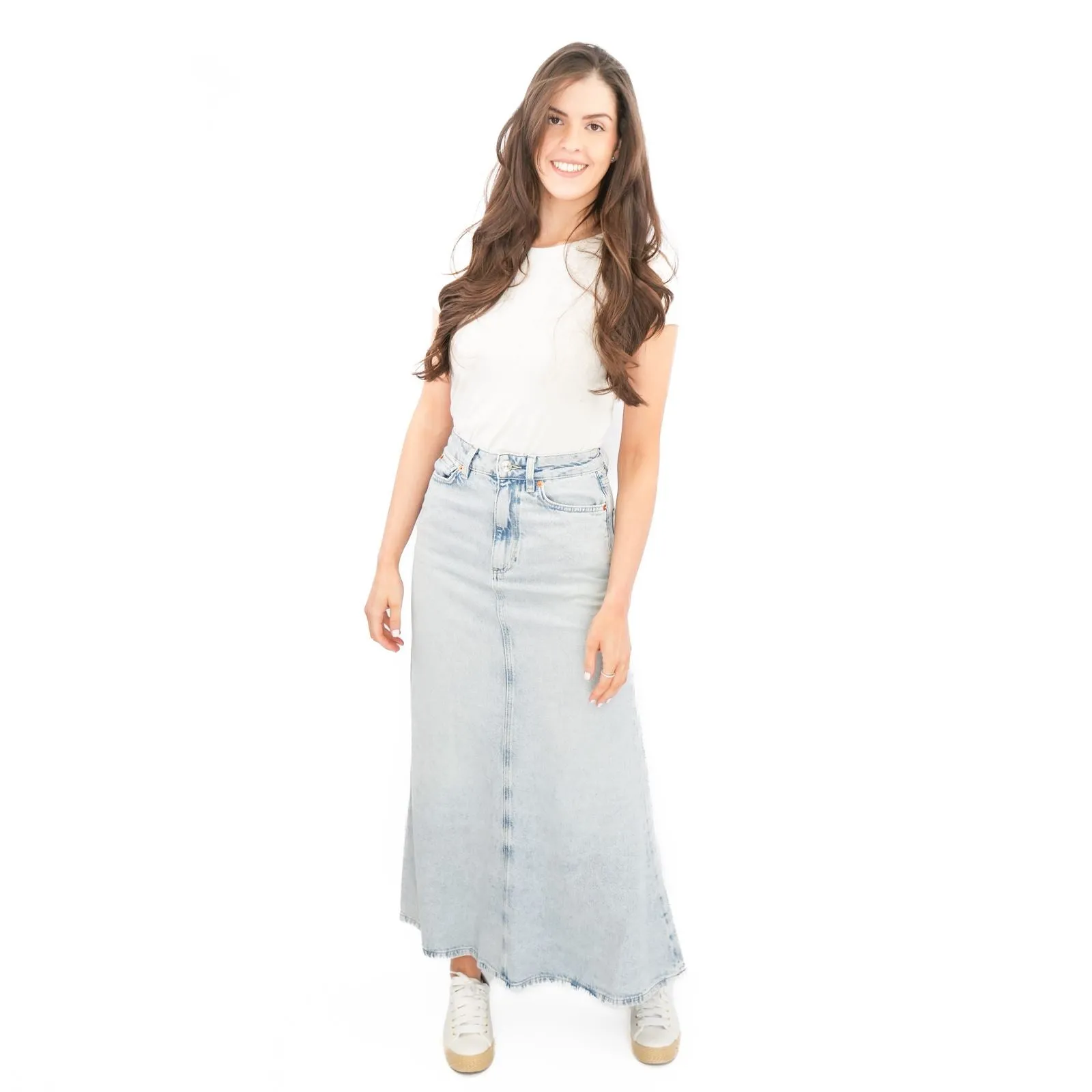 M&S Denim Maxi Skirt A-Line Cotton Lyocell