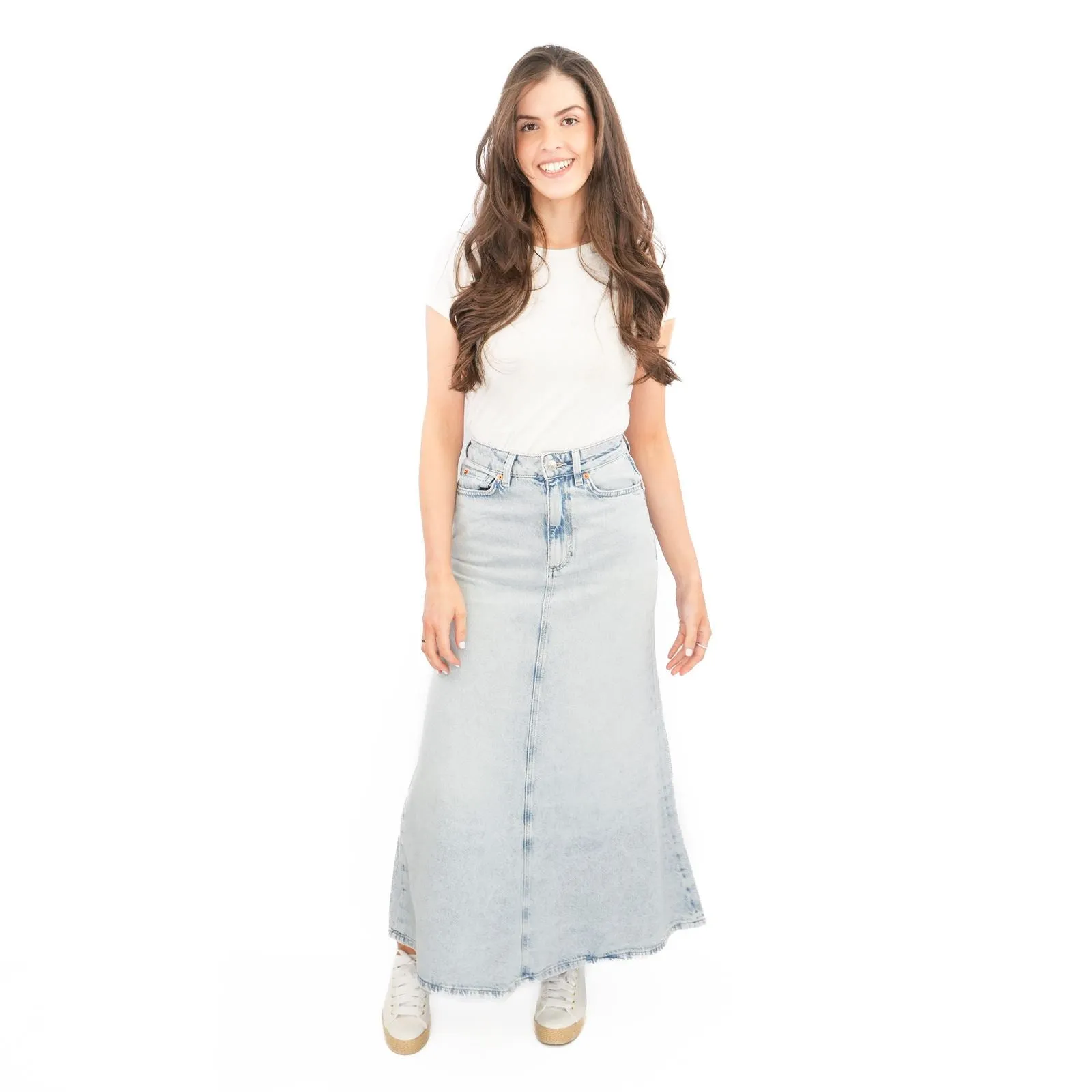 M&S Denim Maxi Skirt A-Line Cotton Lyocell