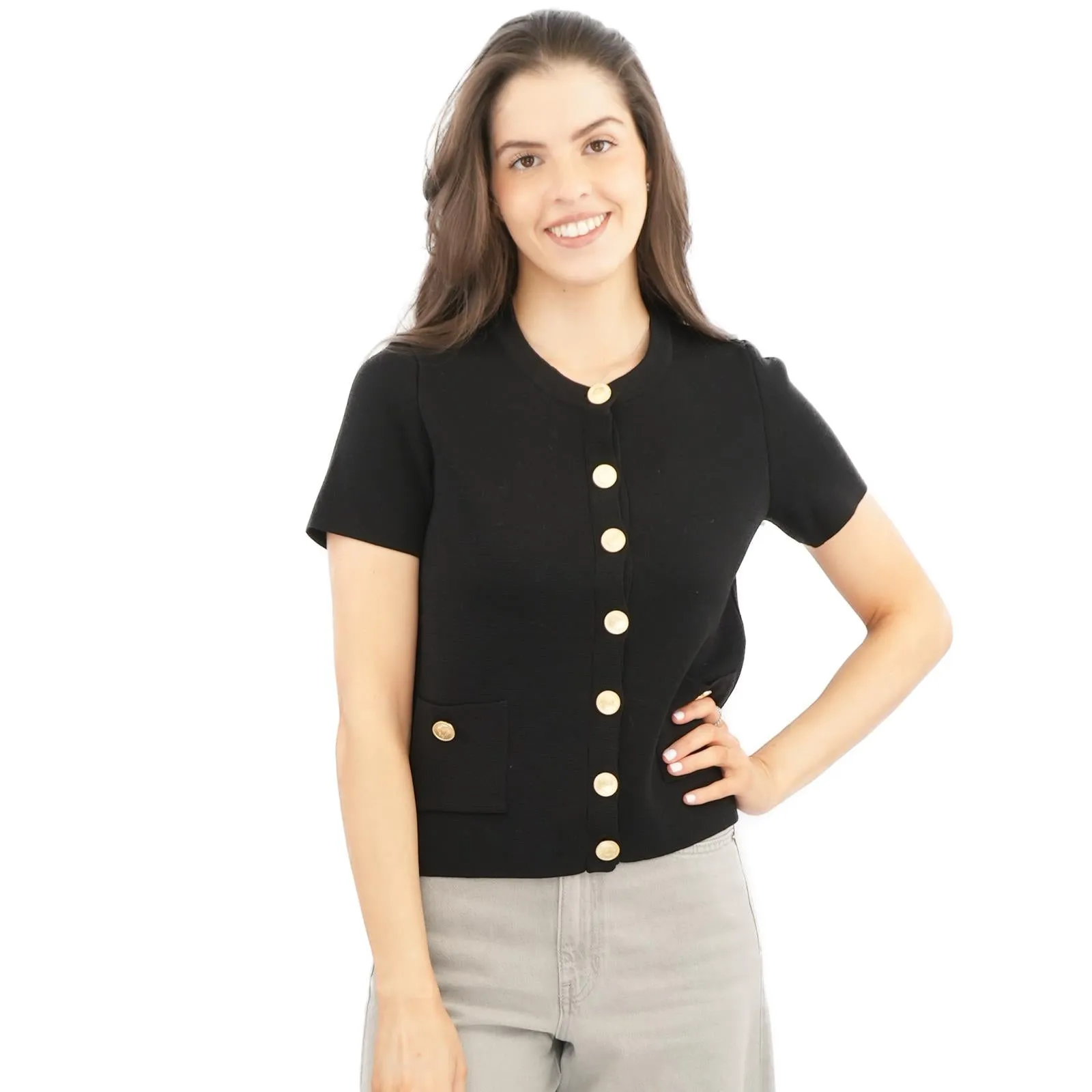 M&S Gold Button Short Sleeve Cardigan