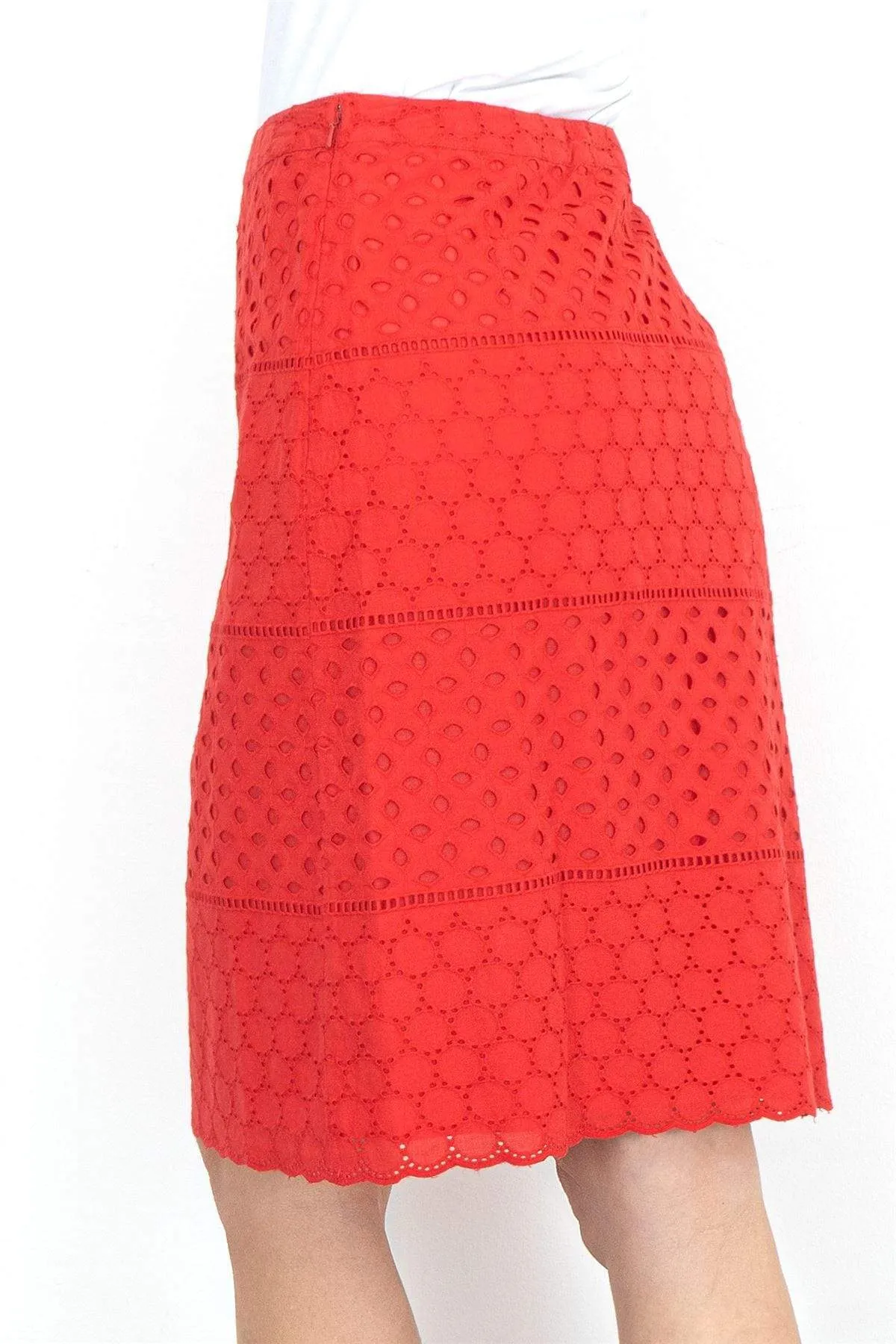 M&S Per Una A-Line Red Cotton Embroidered Short Skirts