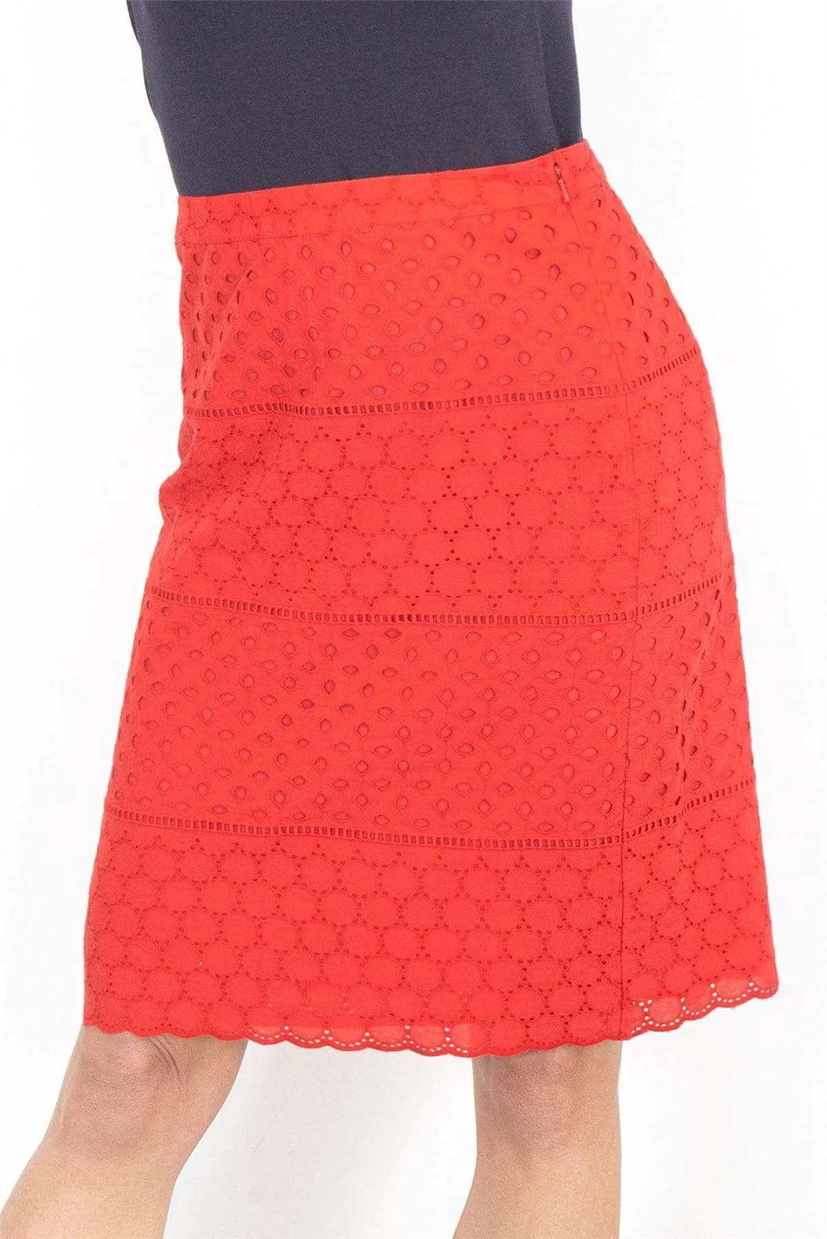 M&S Per Una A-Line Red Cotton Embroidered Short Skirts