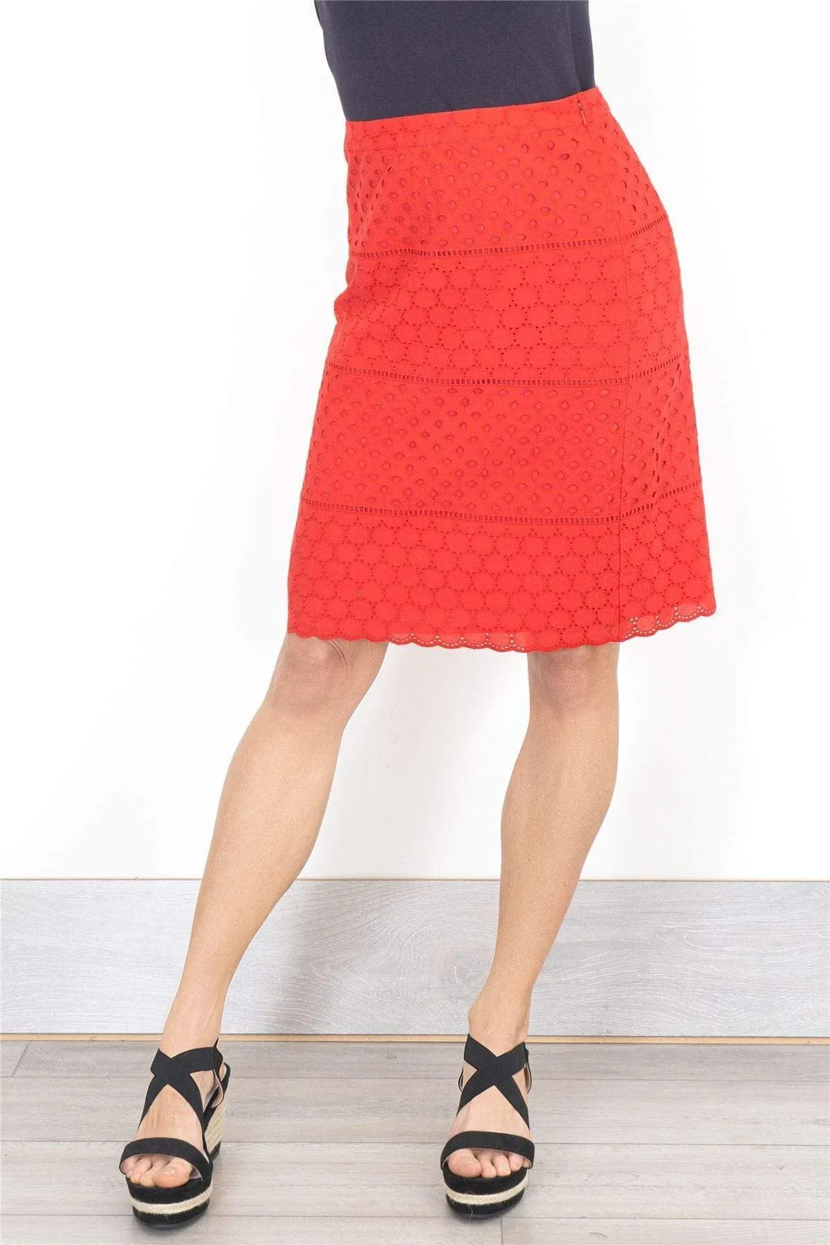 M&S Per Una A-Line Red Cotton Embroidered Short Skirts