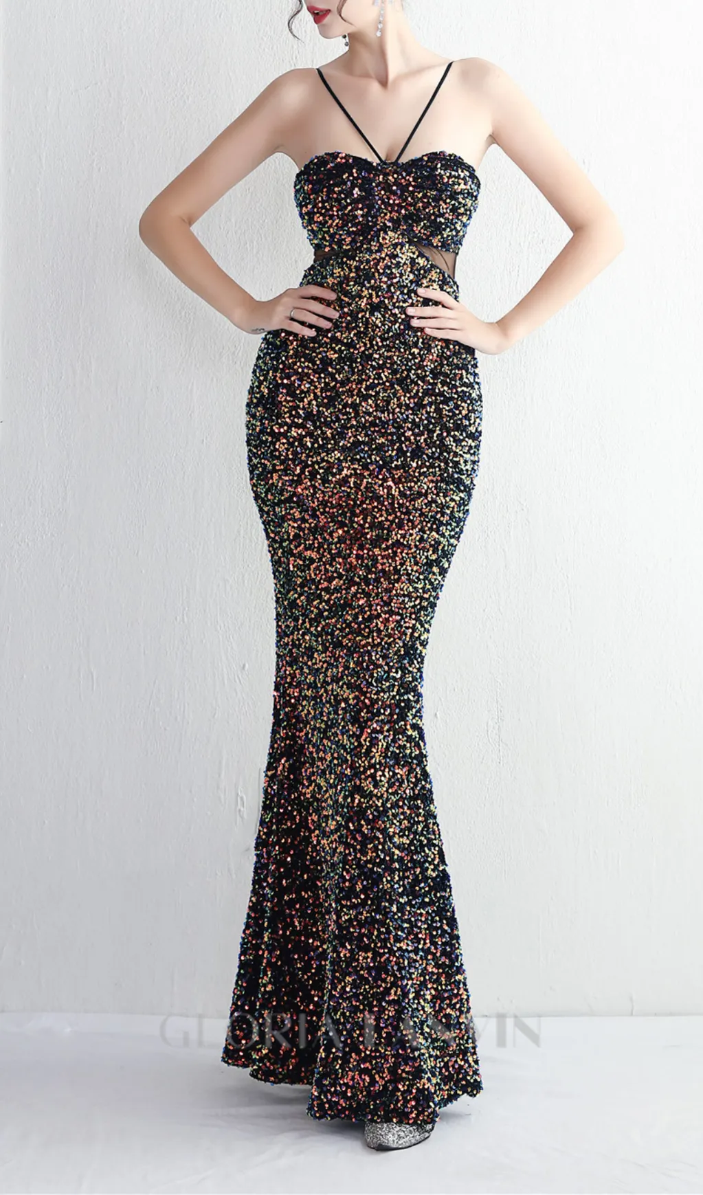 MARIAN CHARCOAL CUTOUT SEQUINS HALTER MAXI DRESS Gloria Lanvin